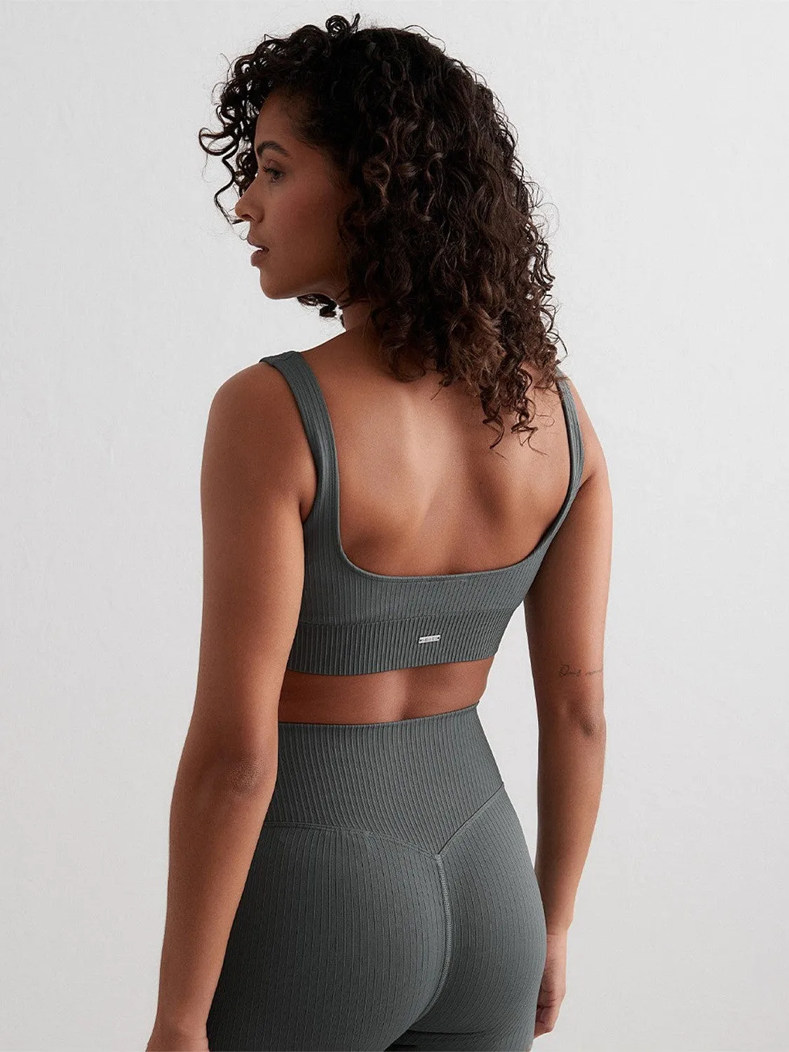 Breathable Structure Durable Band Sage Ribbed Seamless Bra