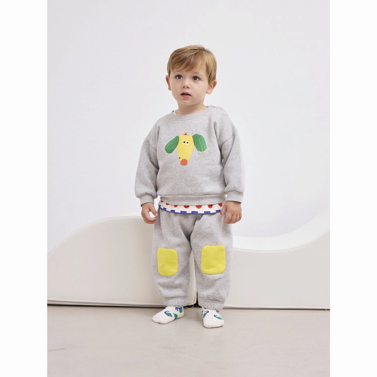 Bobo Choses Heather Grey Knee Patches Jogging Pants UVProtectionFabric Geometric Shapes