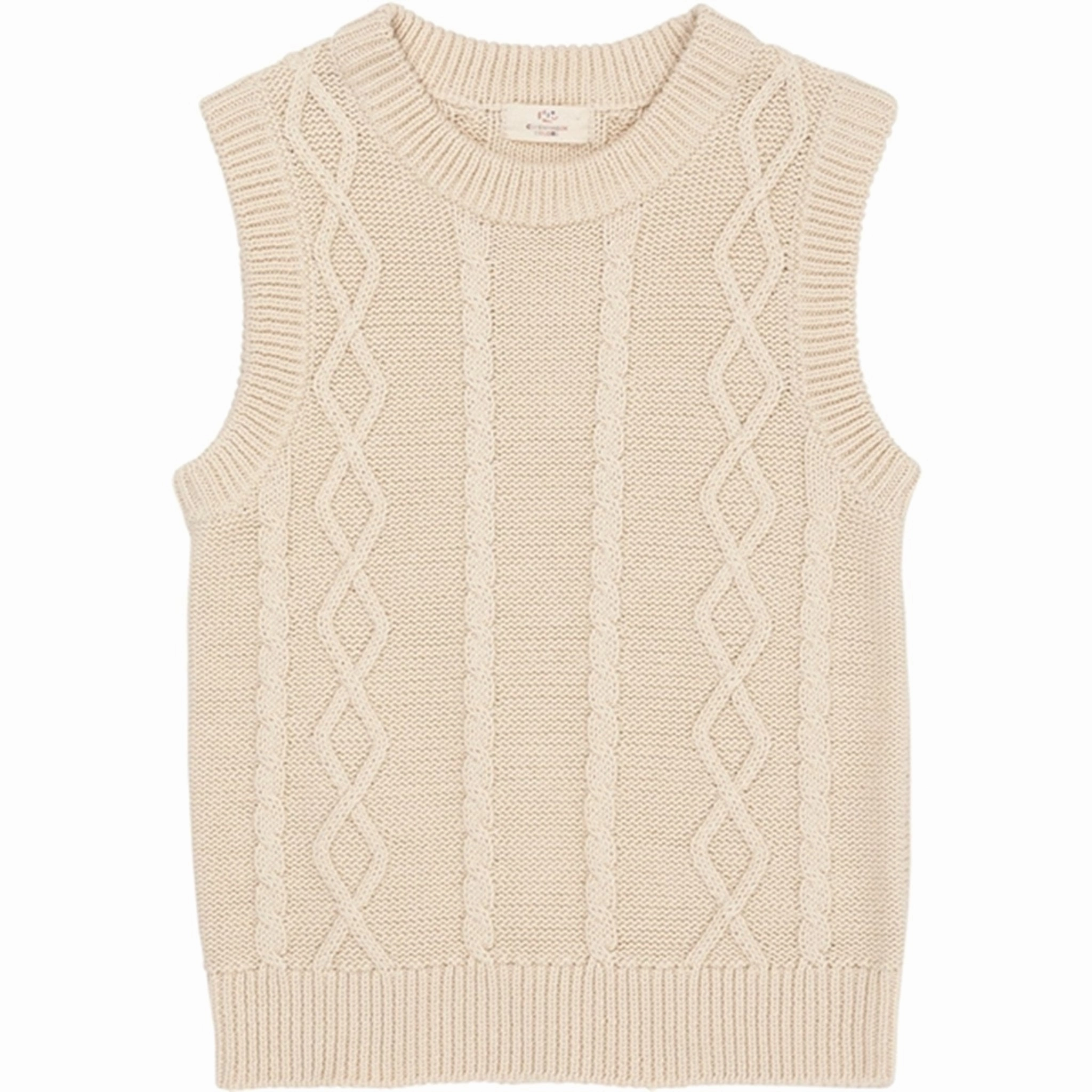 Copenhagen Colors Cream Knitted Cable Vest ratio Reinforced Shoulder Design