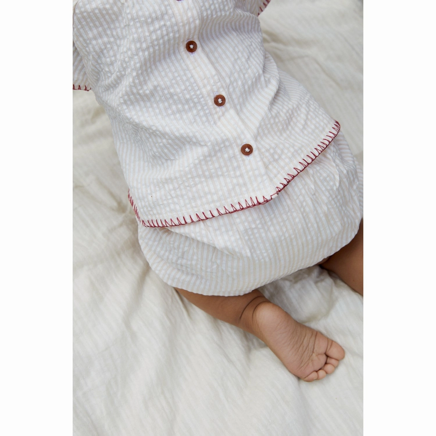 Travel Sport Sporty Charming COPENHAGEN COLORS Dusty Rose W Cream Stripe W. Berry Seersucker Baby Set W. Embroidery