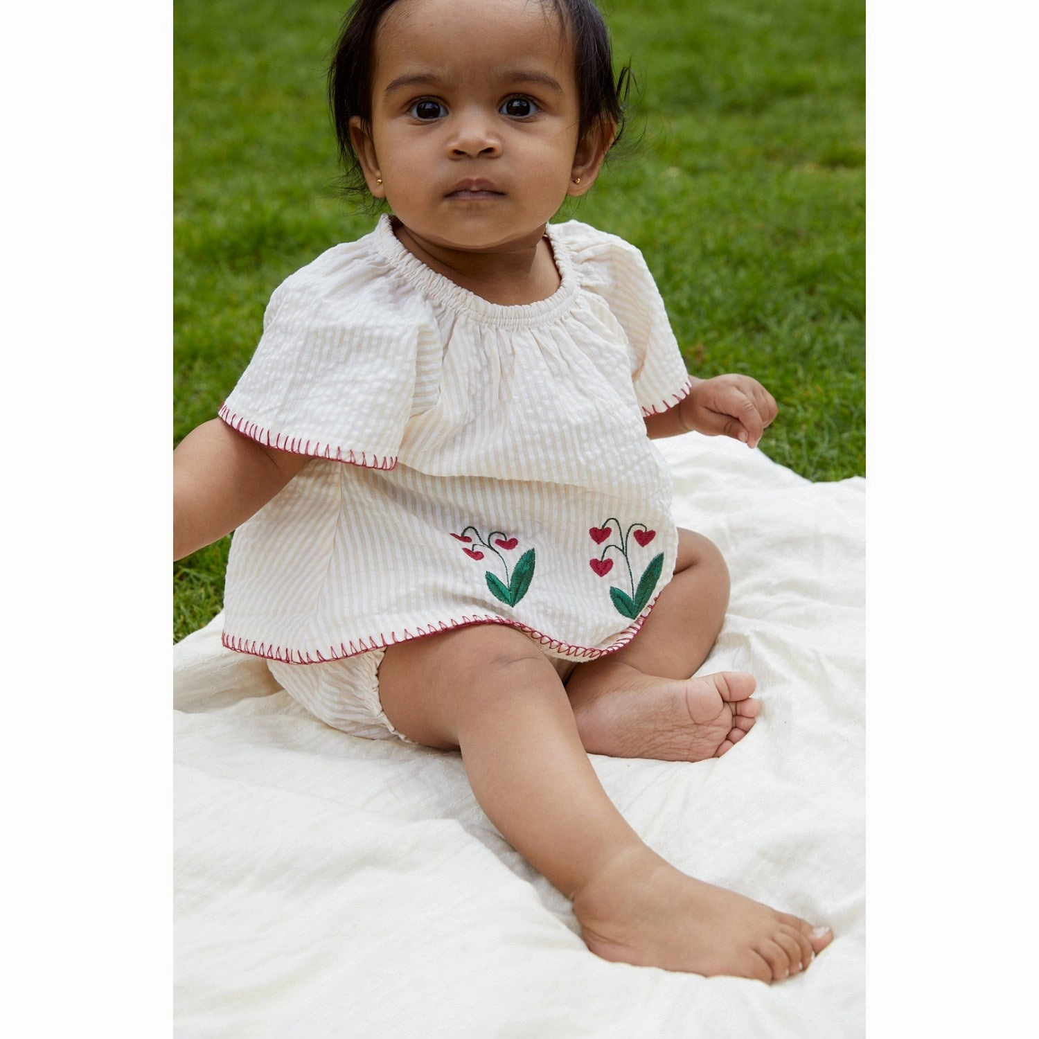 Travel Street Charming Traveler COPENHAGEN COLORS Dusty Rose W Cream Stripe W. Berry Seersucker Baby Set W. Embroidery