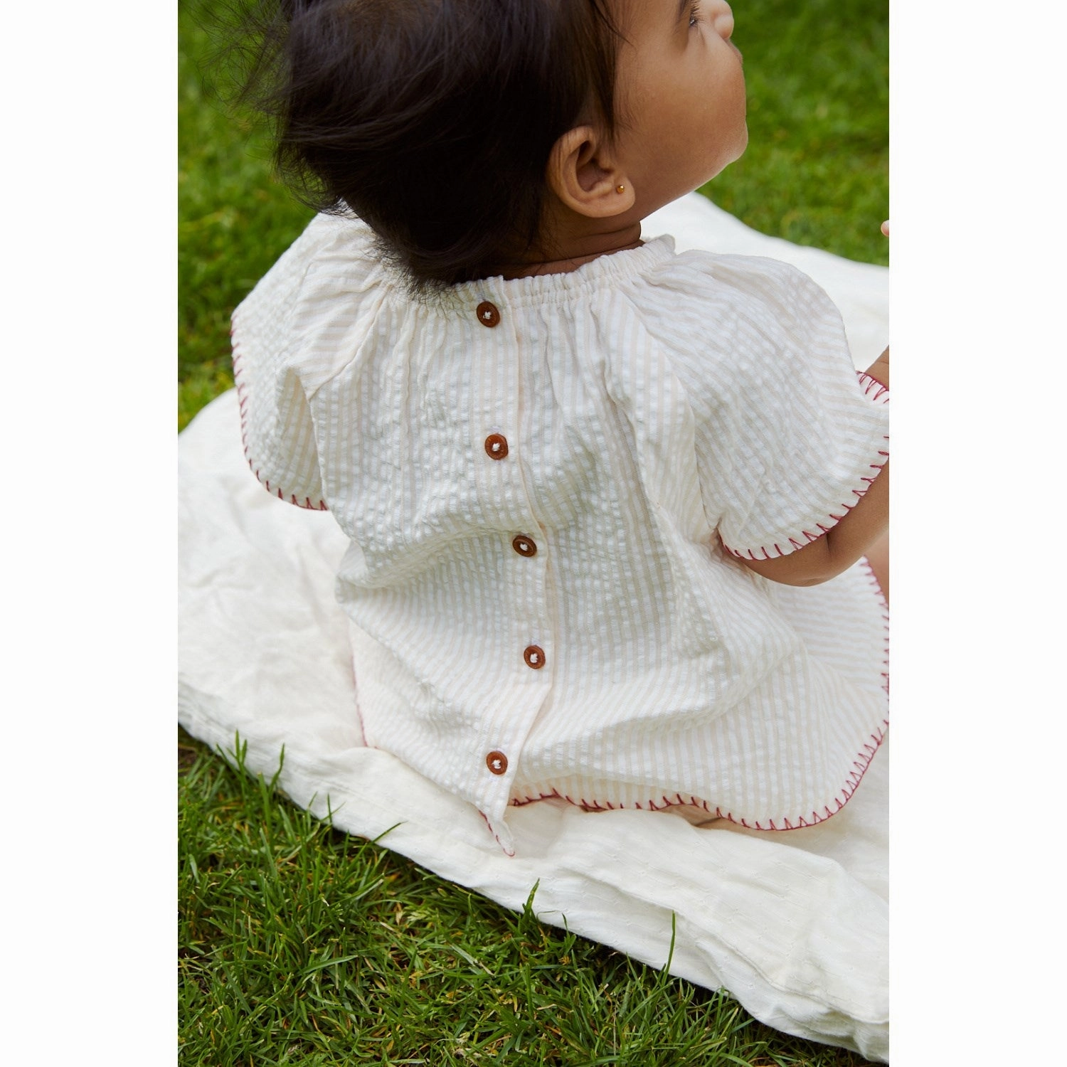 COPENHAGEN COLORS Dusty Rose W Cream Stripe W. Berry Seersucker Baby Set W. Embroidery Yoga Girl