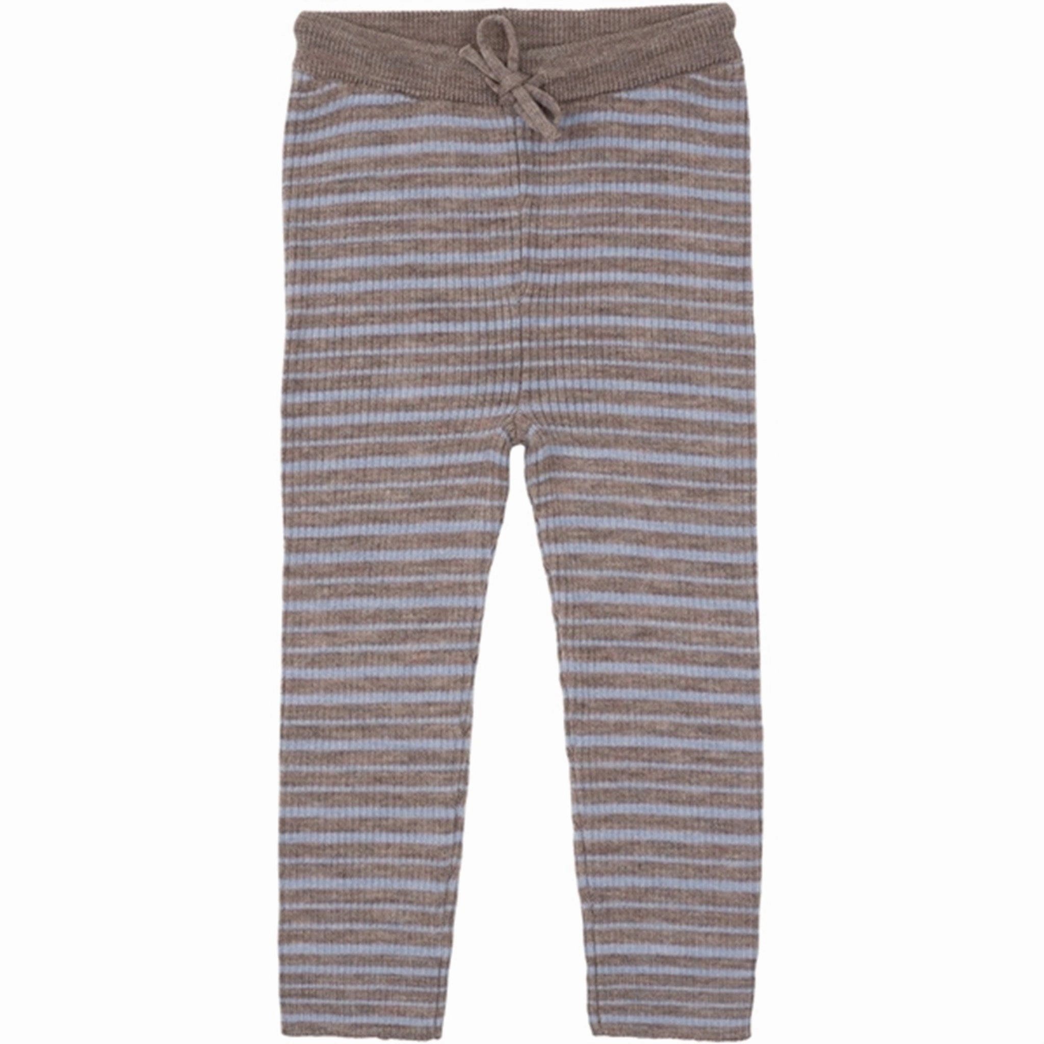 Copenhagen Colors Natural Mel/Dusty Blue Comb Merino Classic Rib Leggings w. Drawstrings Shape Wear skin friendly