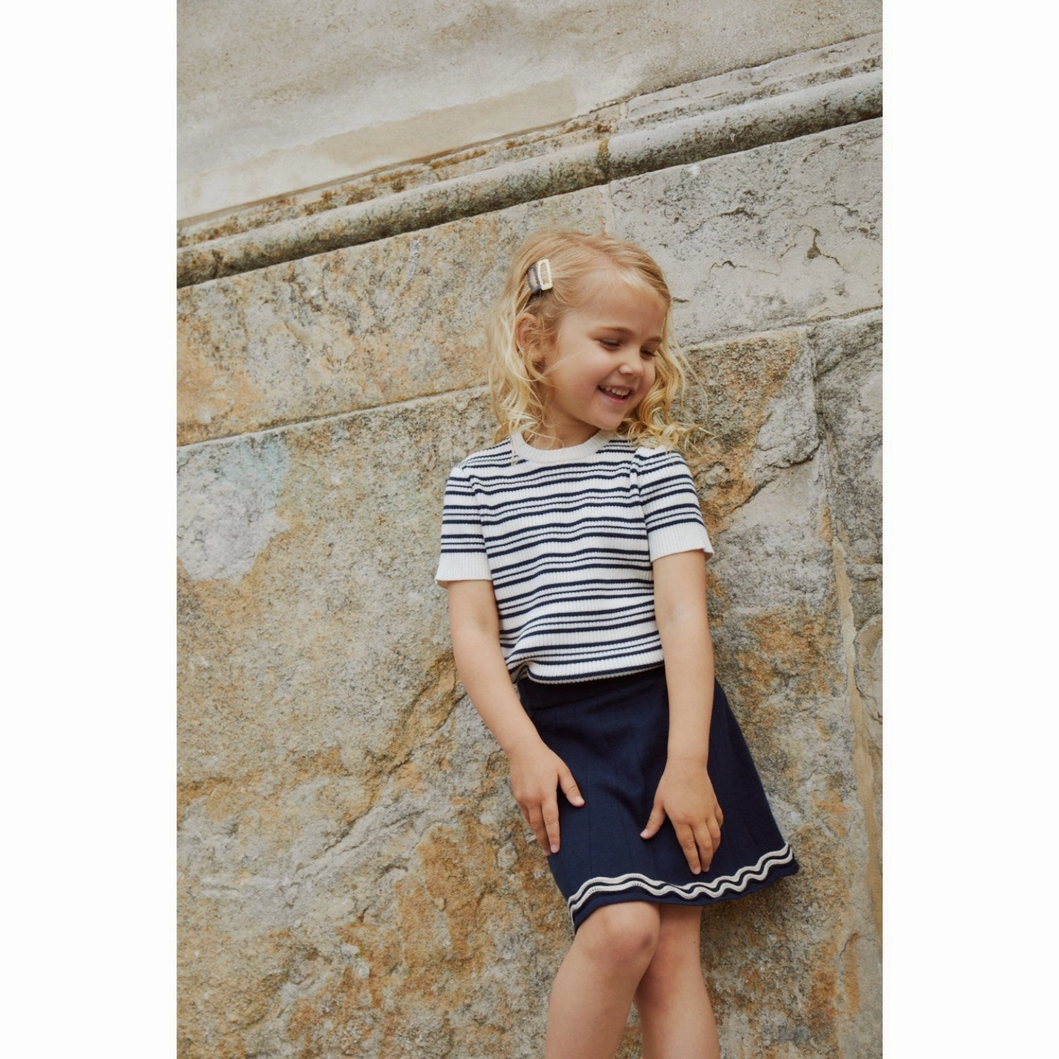 COPENHAGEN COLORS Navy/Cream Comb. Knitted Tennis Skirt Crisp Fit