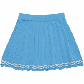Teen Fashion Front Slit Copenhagen Colors Sky Blue/Cream Comb. Knit Tennis Skirt