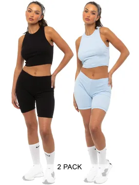 good for gym sessions Enzo | Womens Ribbed Vest and Shorts 2 Pack