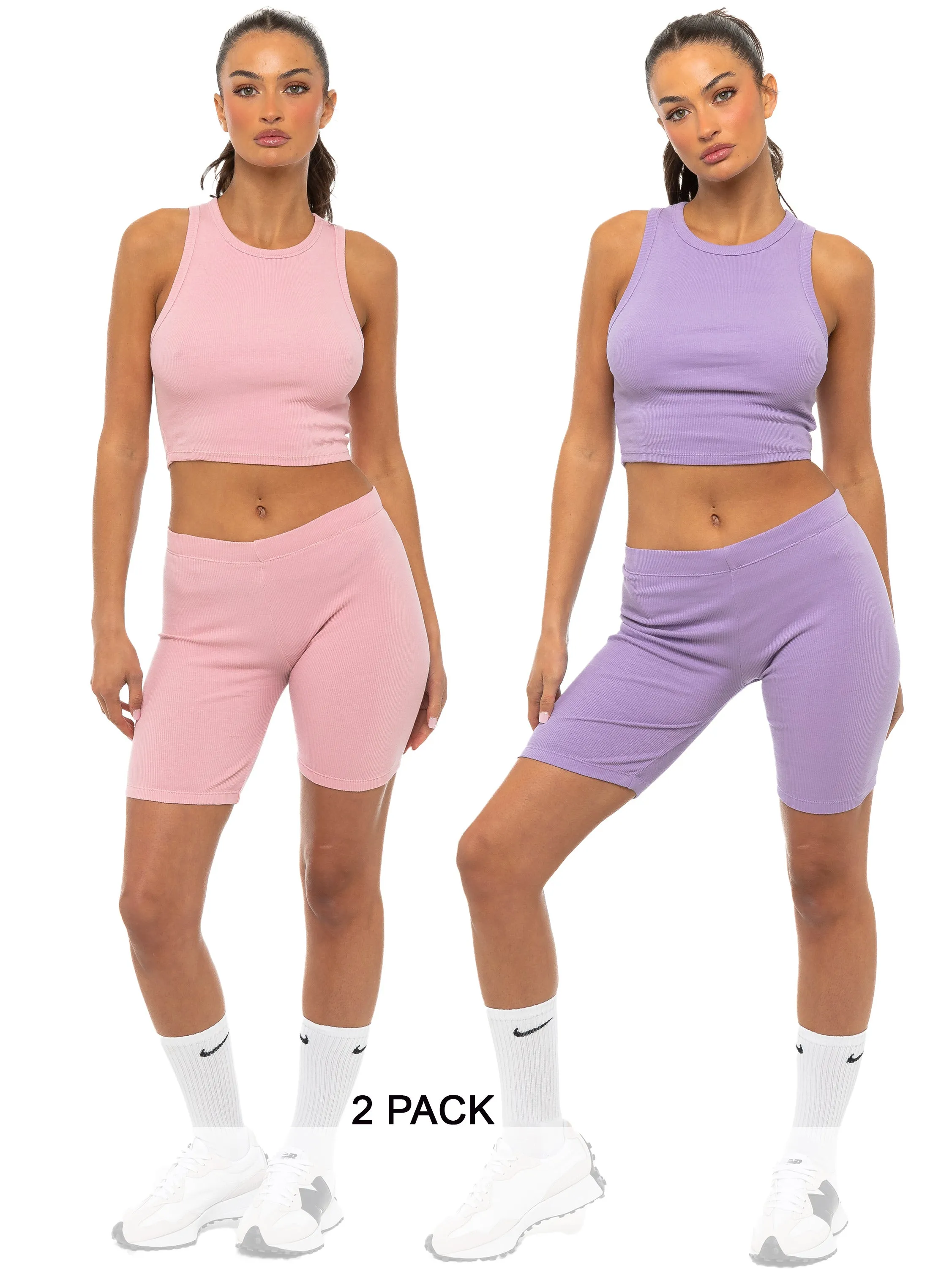 Enzo | Womens Ribbed Vest and Shorts 2 Pack Satin Lining