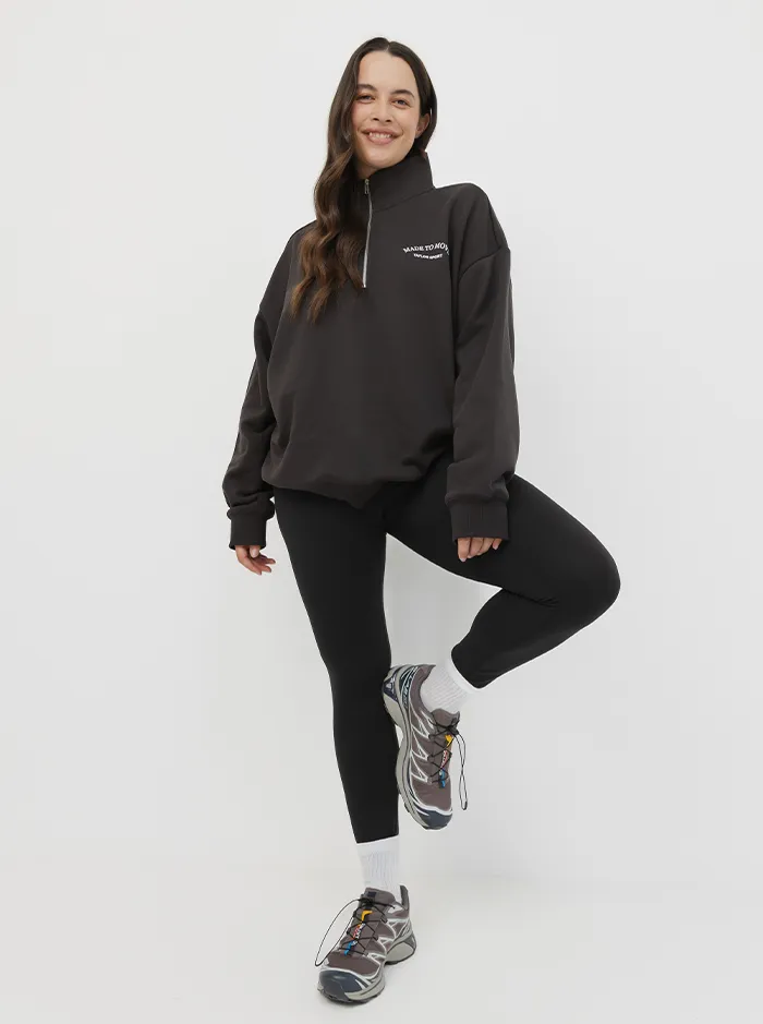 Zippered Closure Quarter Zip In Pepper