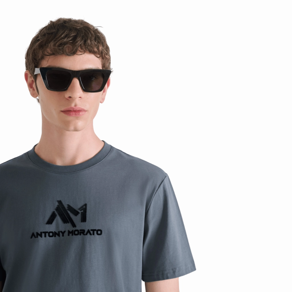 Ribbed Collar Design Cozy Style Antony Morato Rubber Flock Print T-Shirt Men