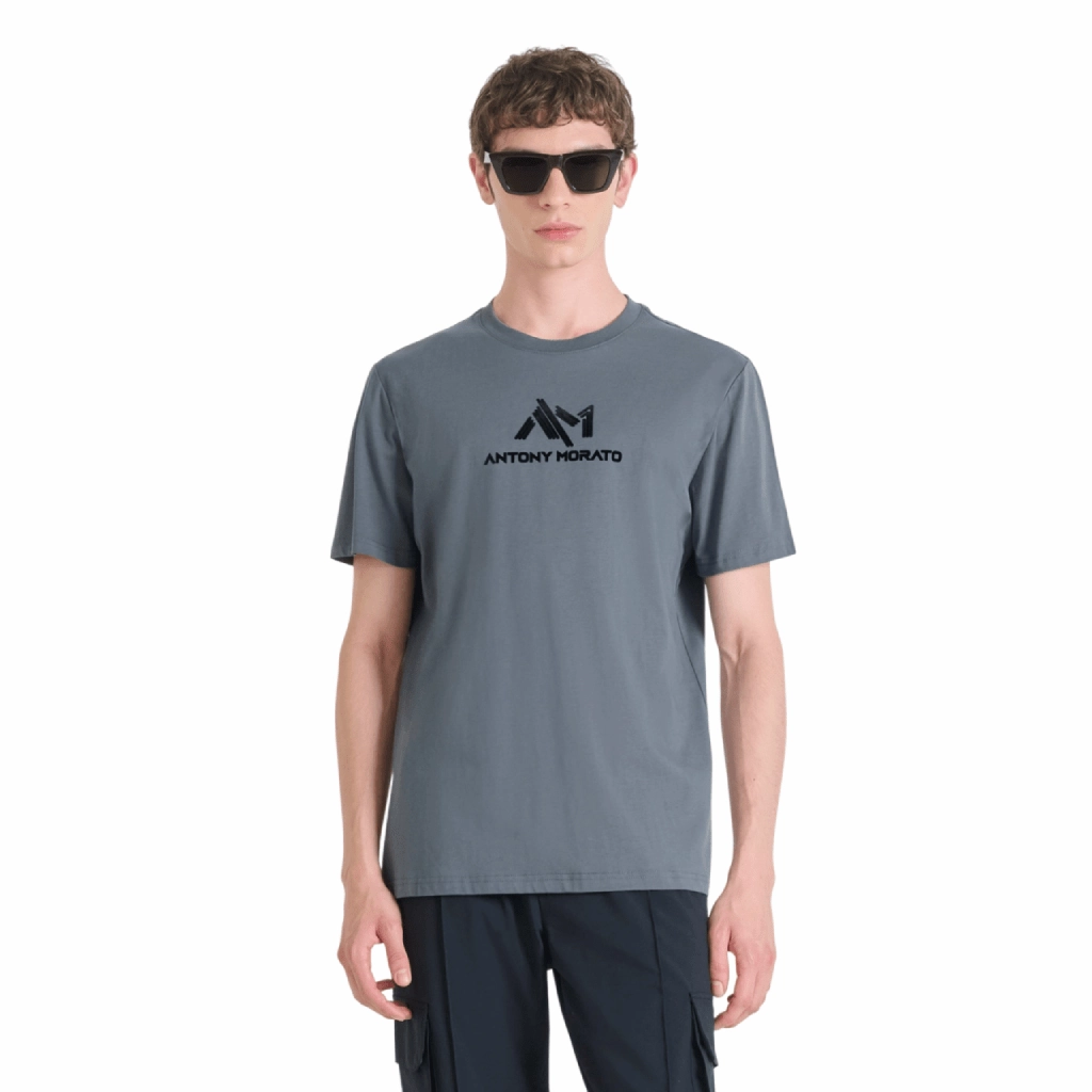 Antony Morato Rubber Flock Print T-Shirt Men Casual Layering Wear Casual Style Wear