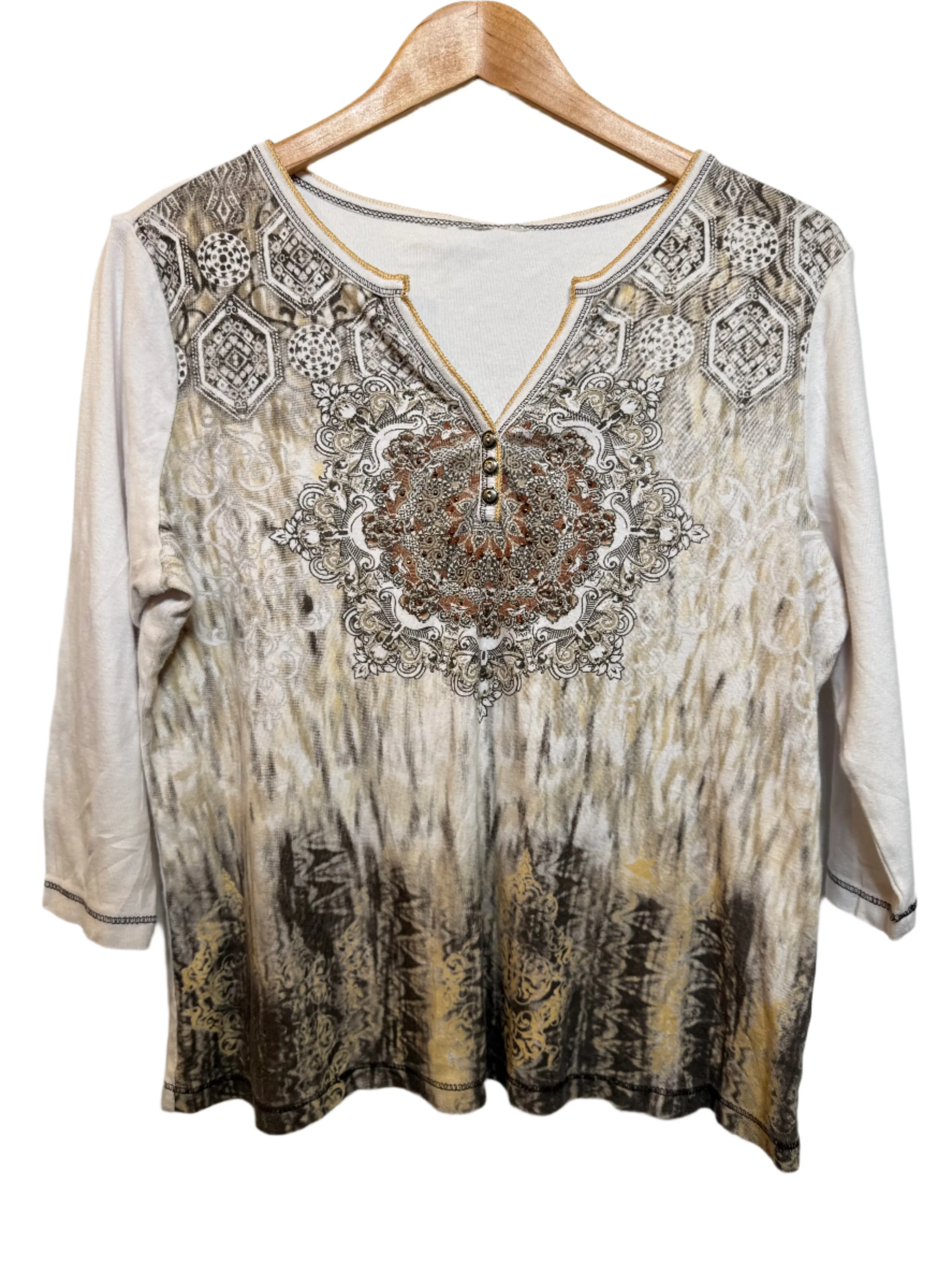 Cream Embellished Women's Blouse (Size M) Year-Round Wear Luxury Feel