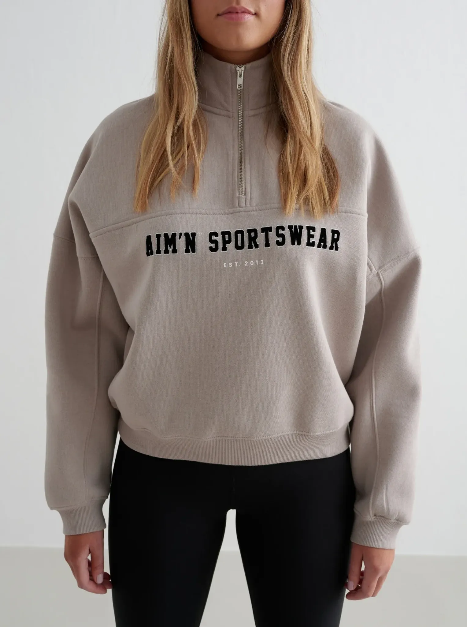 Premium Feel Sustainable production Dark Clay Varsity Sweat Half Zip