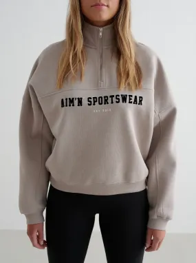 Premium Feel Sustainable production Dark Clay Varsity Sweat Half Zip