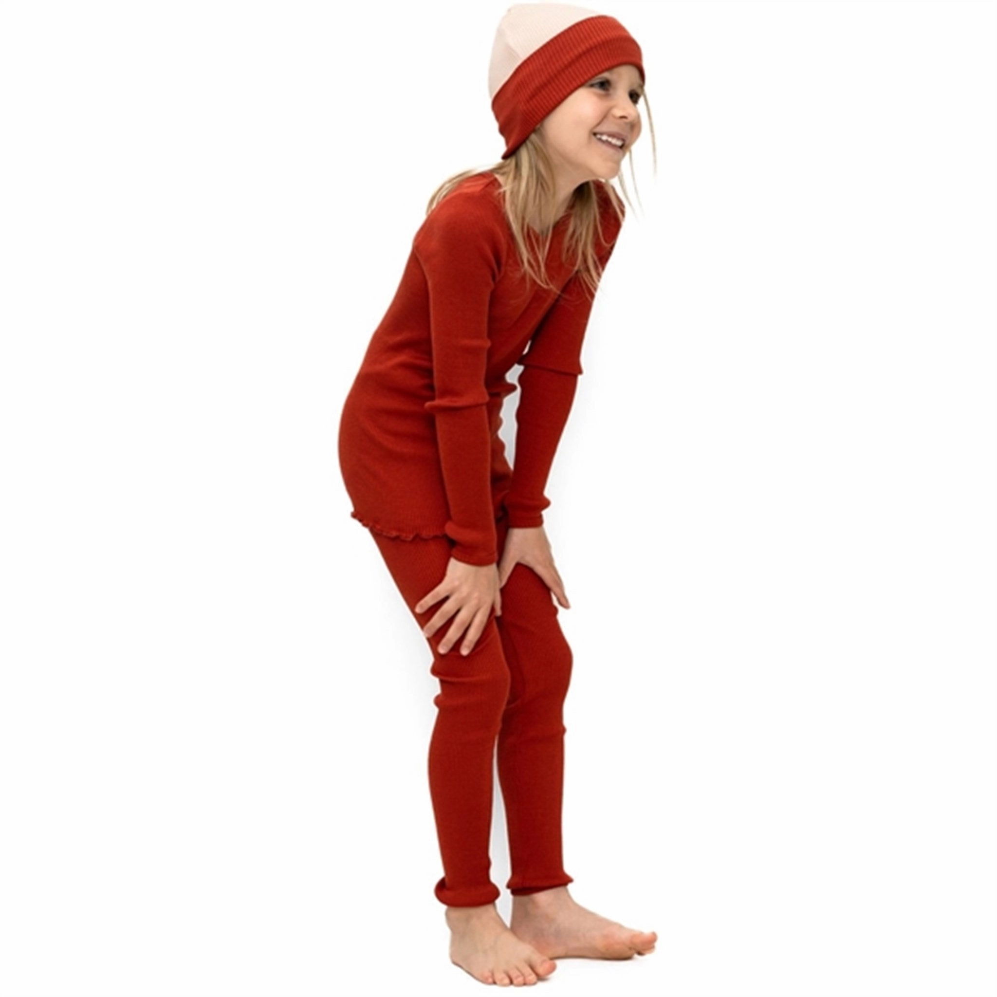 Minimalisma Bieber Leggings Poppy Red Rib Knit Mountain Hike sleek contour