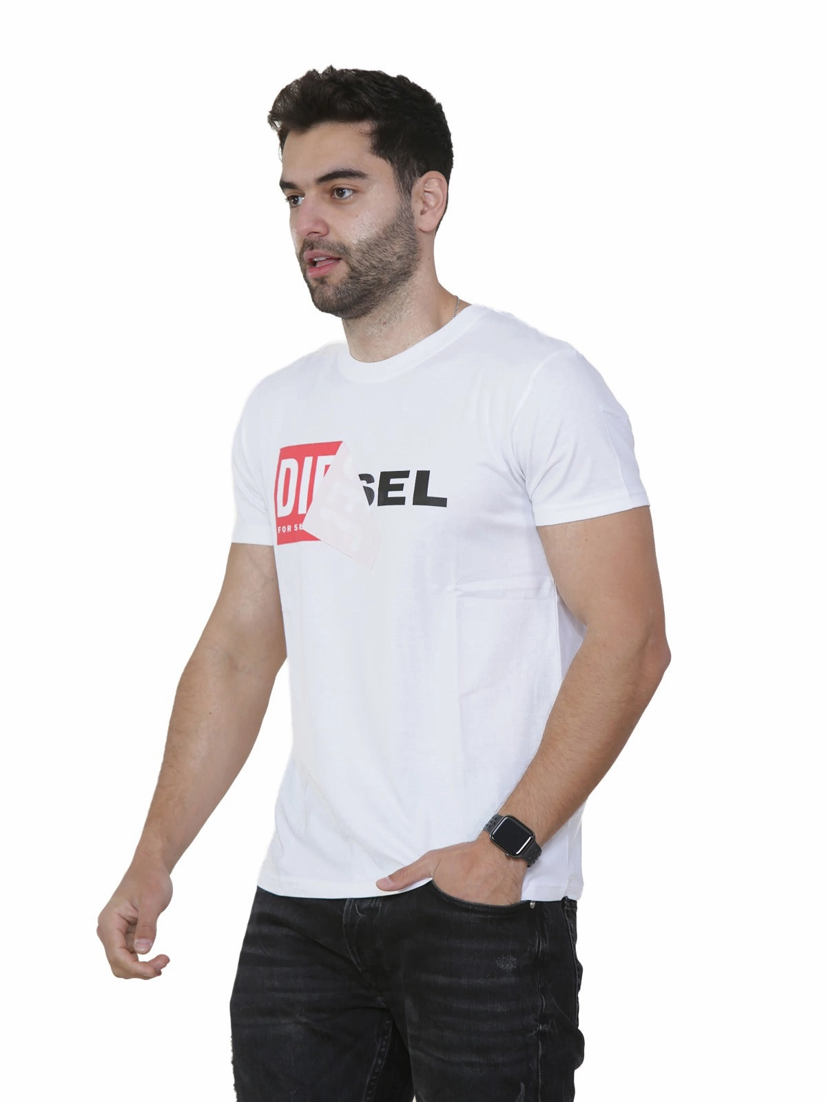 Diesel Mens Double Logo Short Sleeve T Shirt | T-Diego QA Playful Vibes Stretchable Collar Band