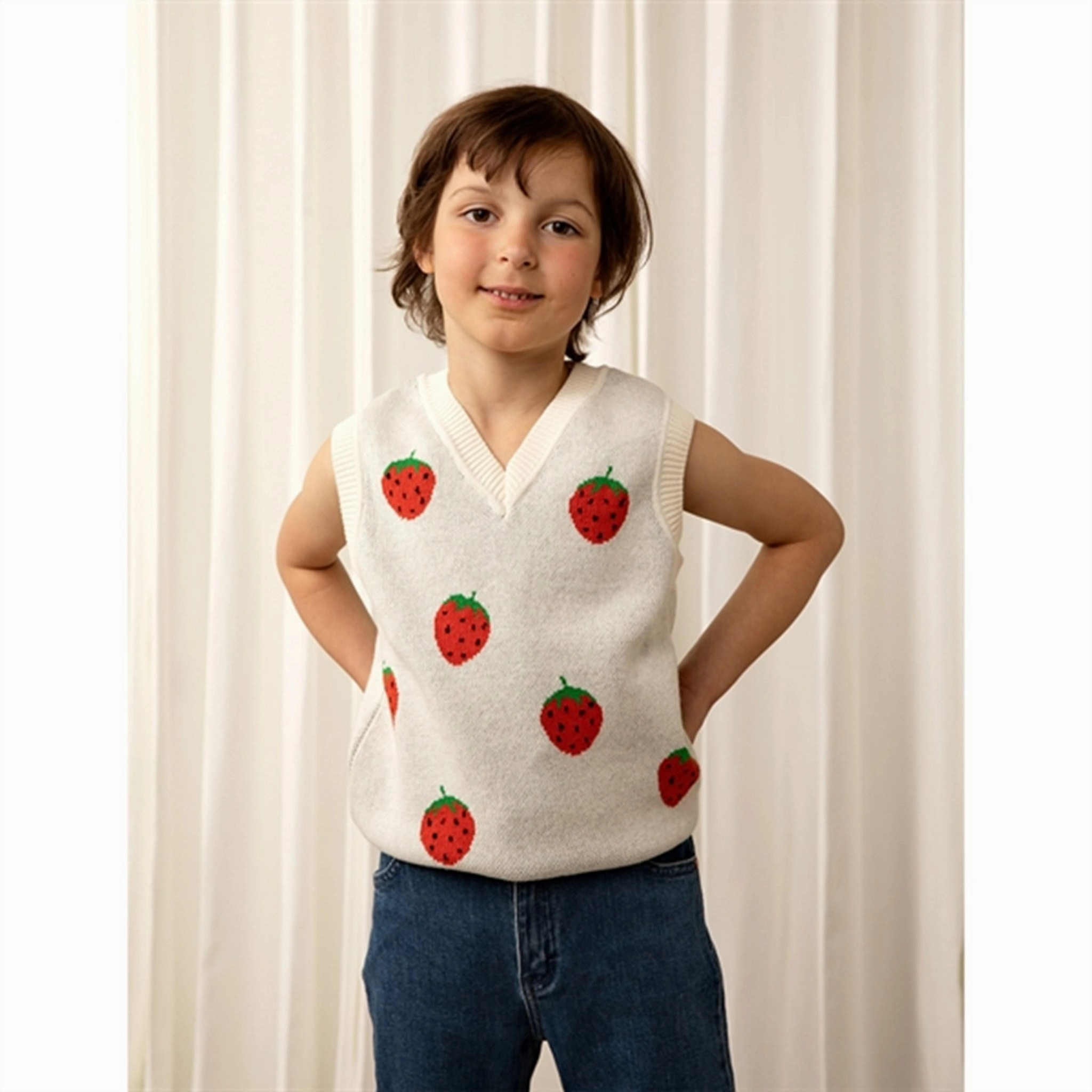 Mini Rodini Strawberries Slipover Vest Offwhite Sturdy rule