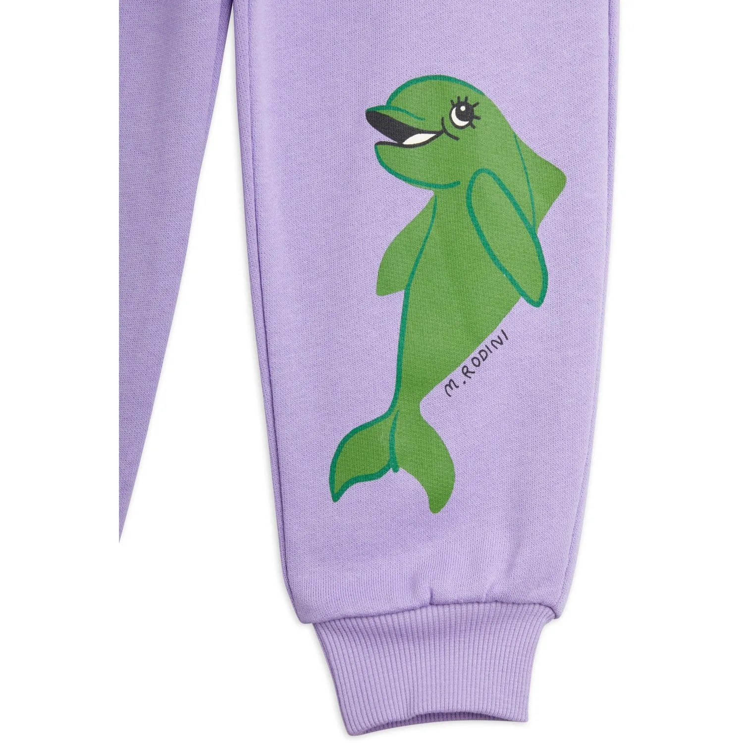 compostable EcoDye Colorfast Technology Mini Rodini Purple Dolphin Sweatpants