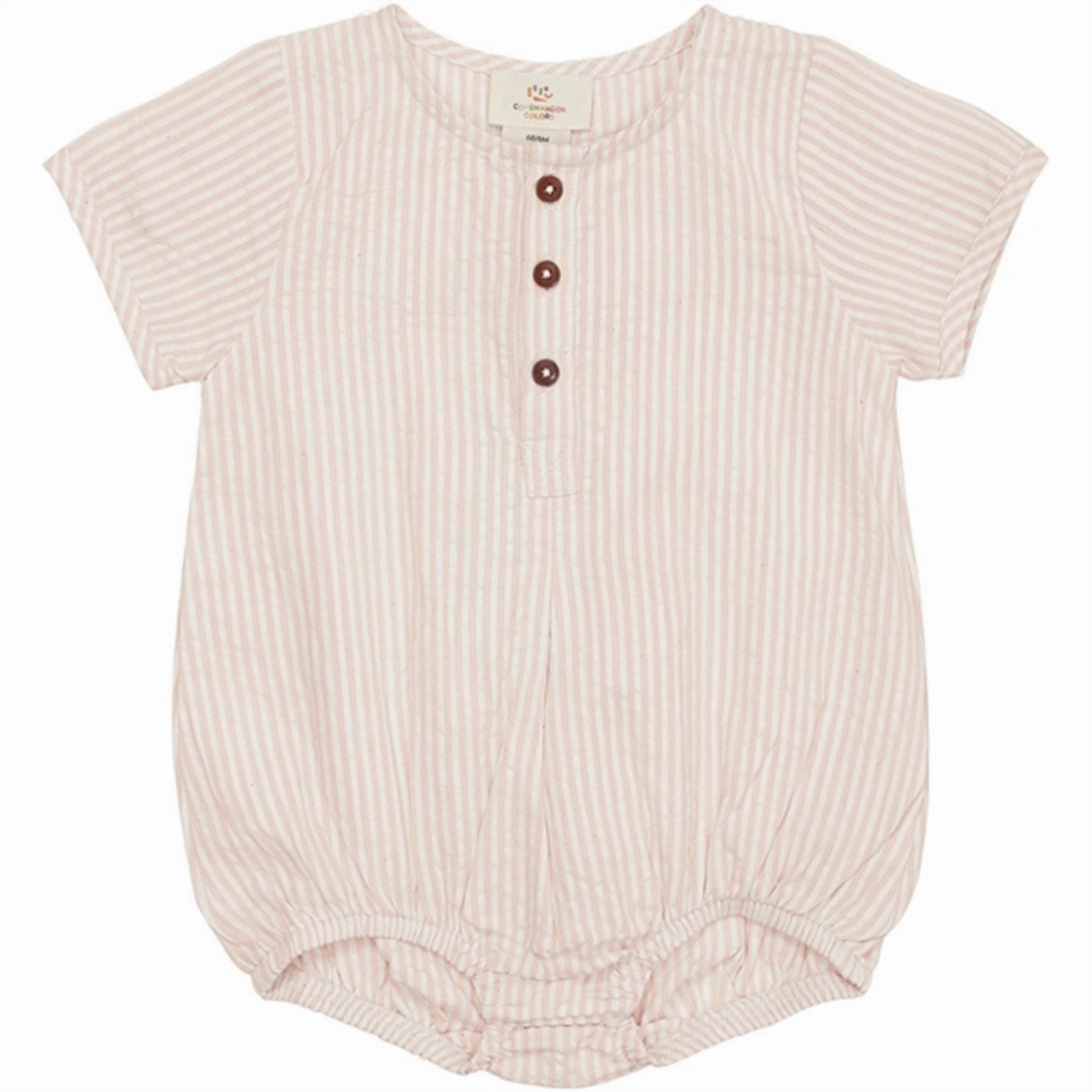 Copenhagen Colors Dusty Rose Stripe Seersucker Romper m. sleeves Picnic Street Fine Breathable