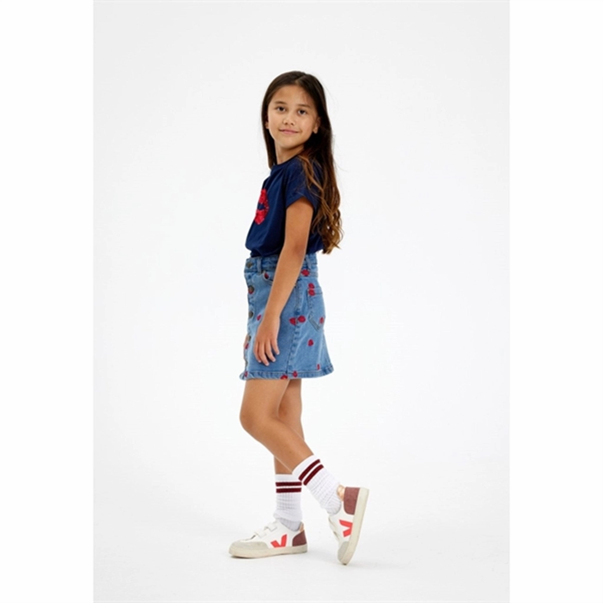 The New Medium blue Lips Denim Skirt Style Essential Stretch Waist
