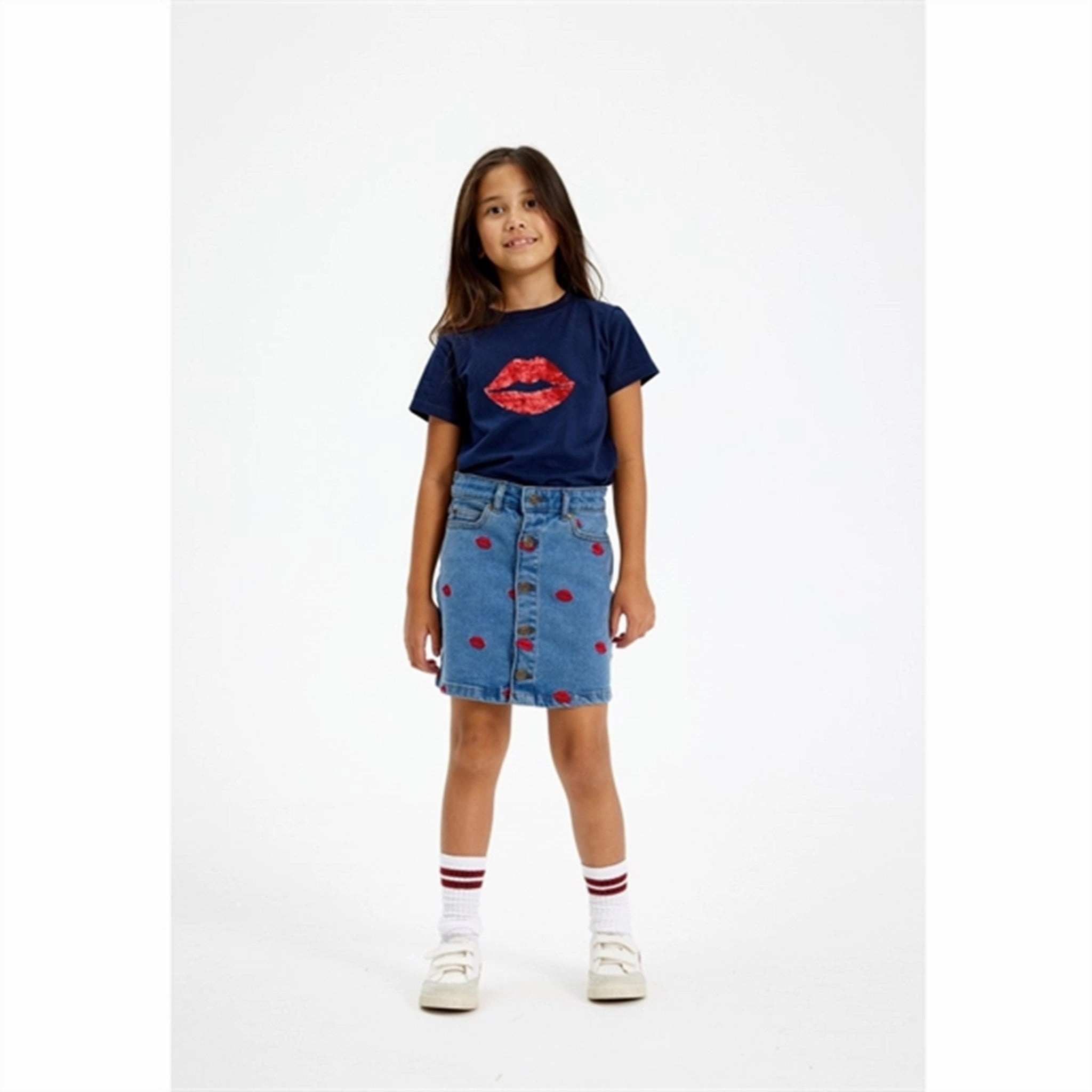 Stylish Choice Clean Style The New Medium blue Lips Denim Skirt