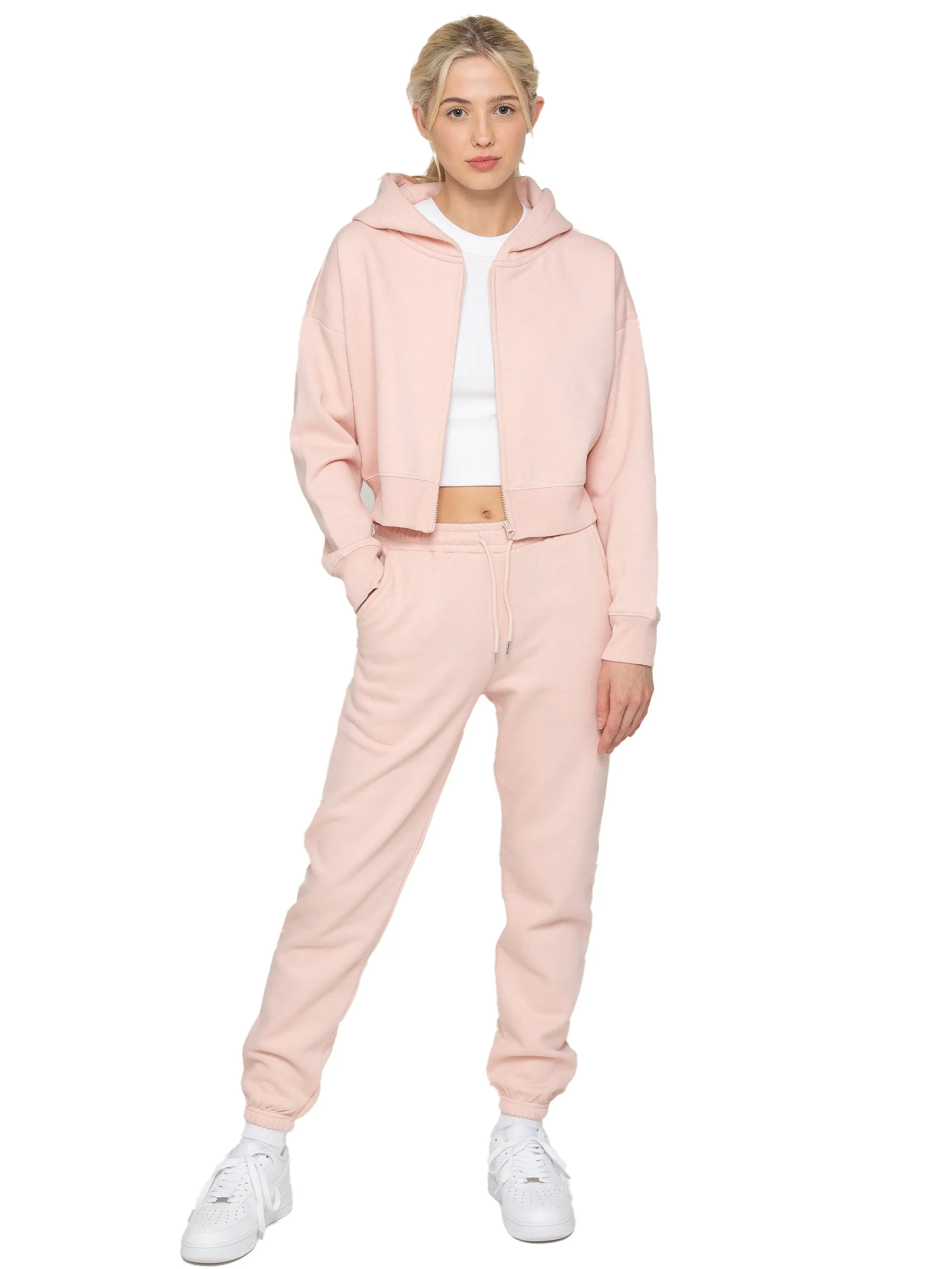 Enzo | Womens Crop Zip Hoodie Tracksuit Set product dancing suitable rhythm Cotton Blend