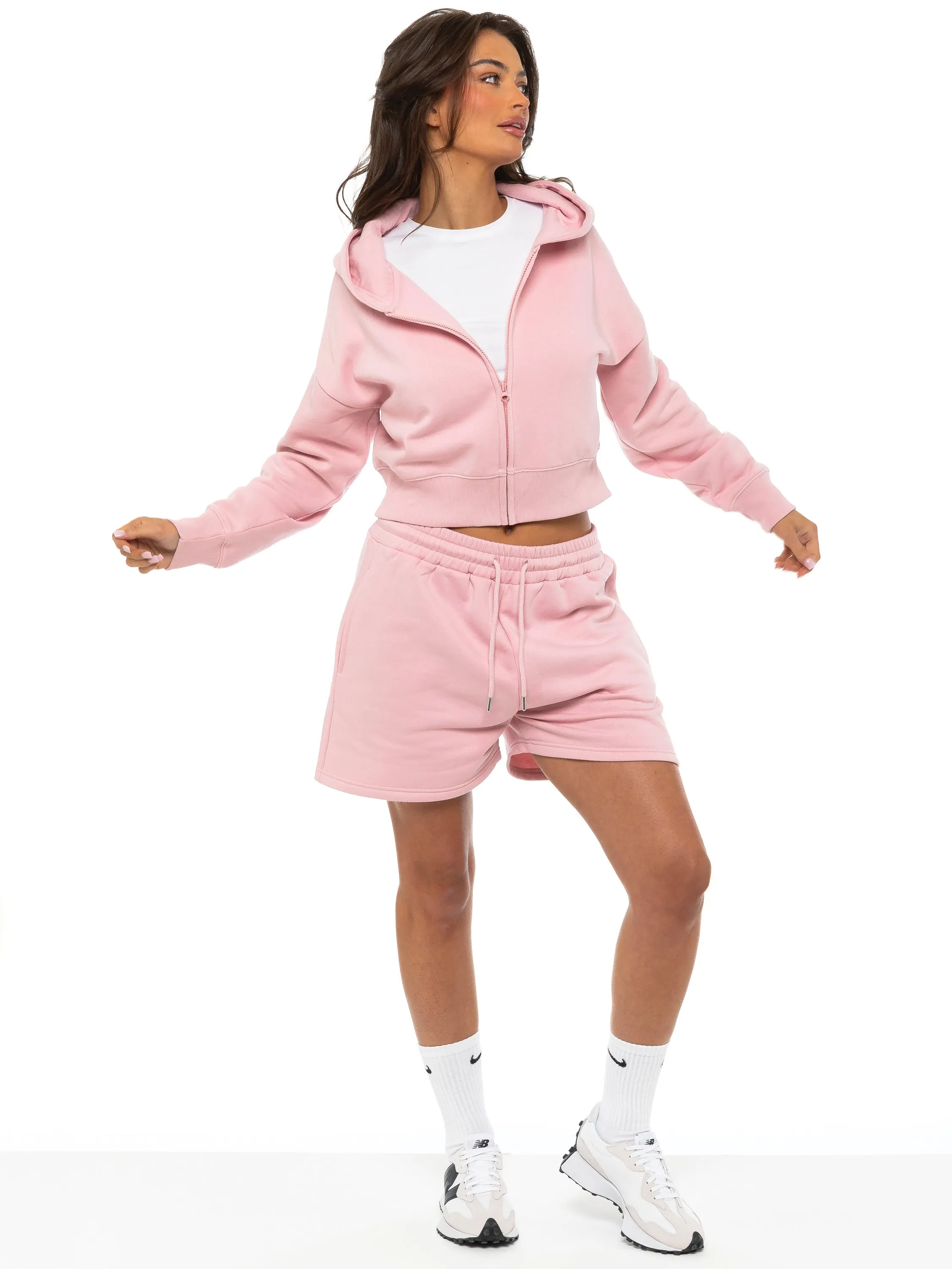 Enzo | Womens Cropped Zip Hoodie Tracksuit With Shorts dance attire