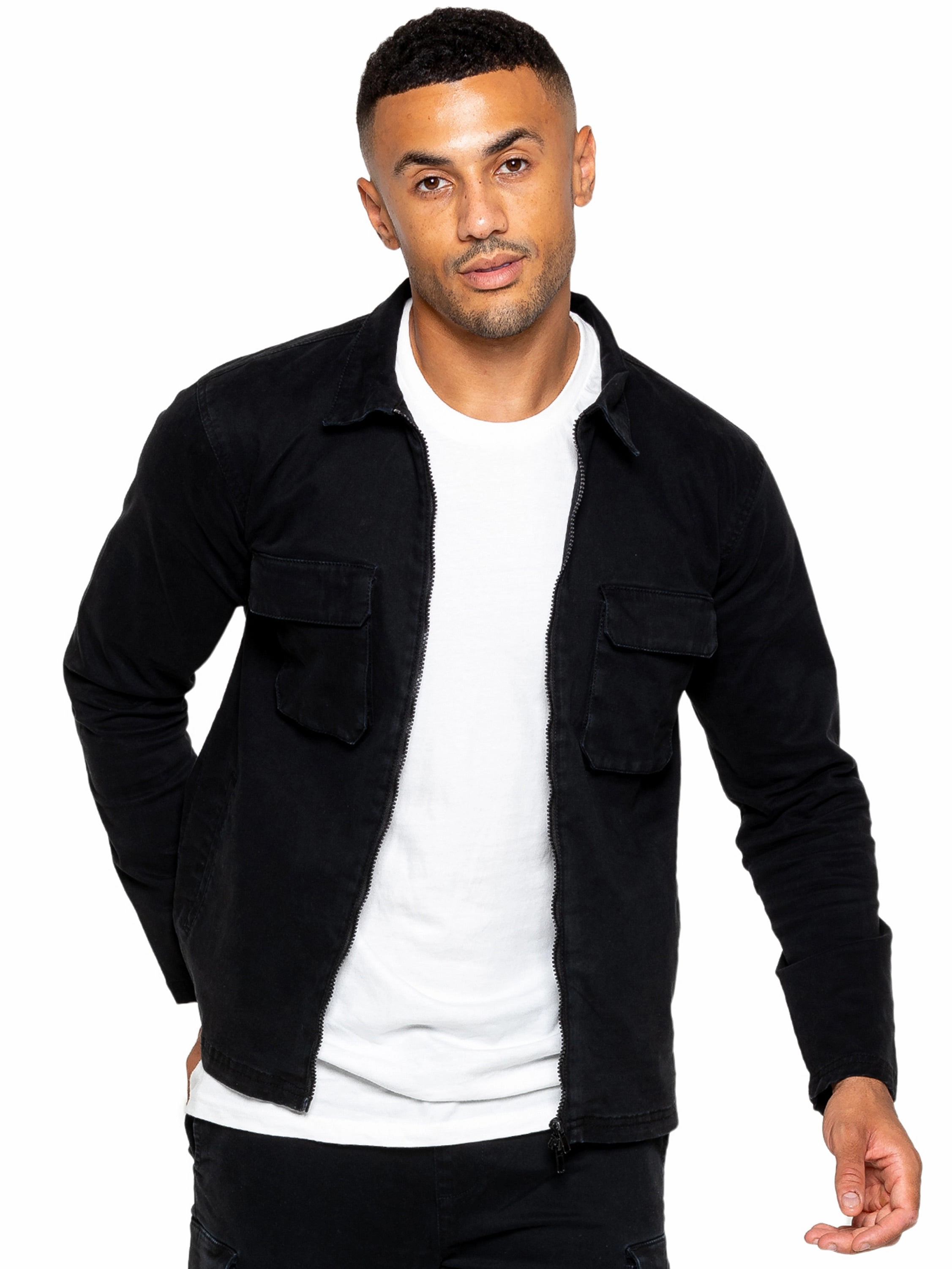 Enzo | Mens Cargo Overshirt Jacket high-low hem