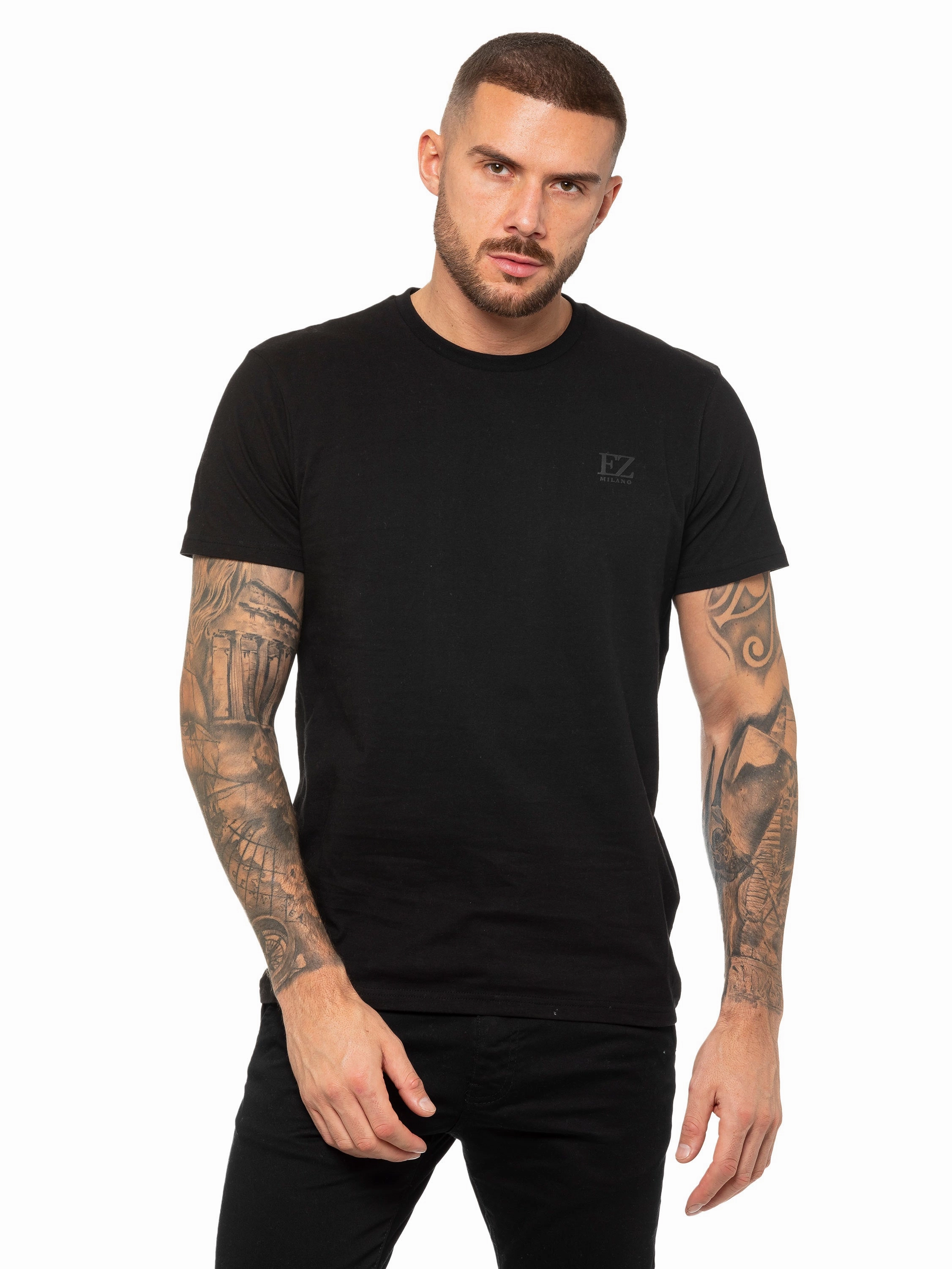 Enzo | Mens Crew Neck T-Shirt Relaxed Comfort Curved Hemline