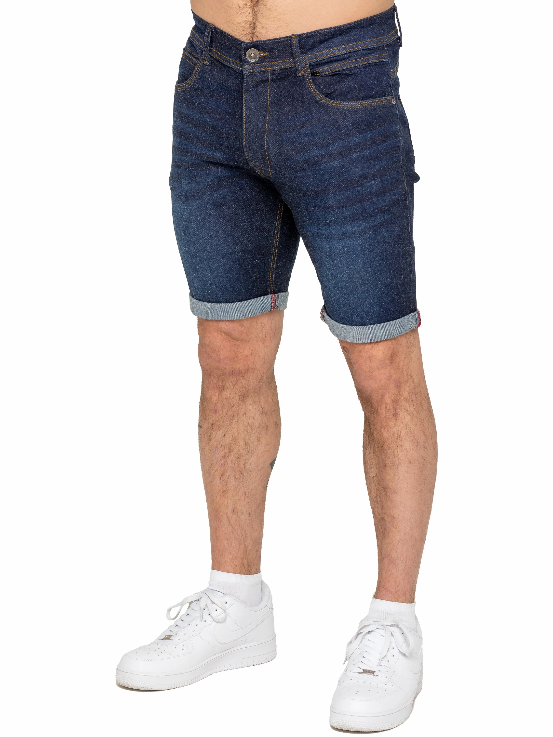 Enzo | Mens Denim Stretch Shorts Double Stitched Seams Wide-leg cut