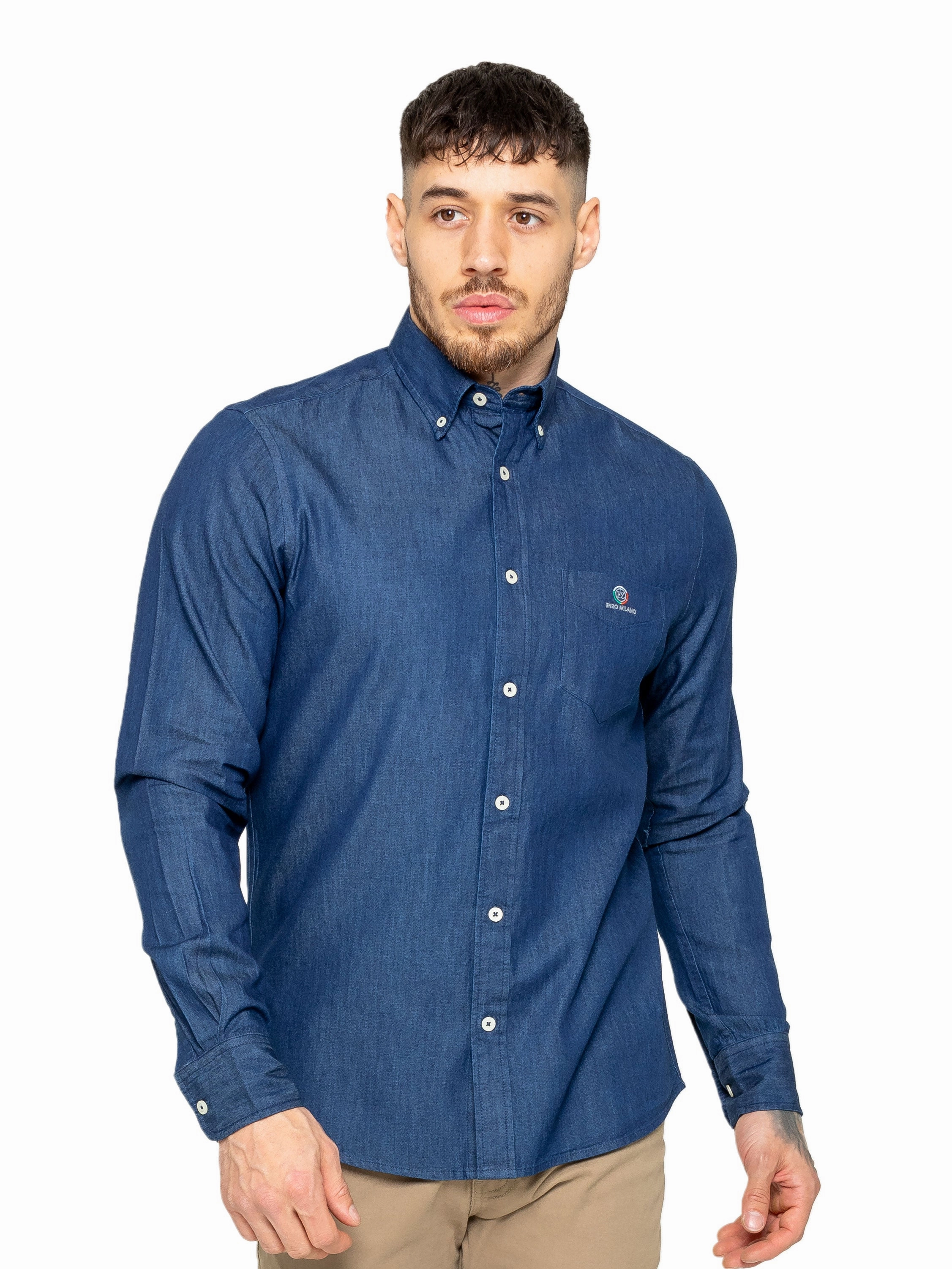 Festival Outfit Minimalist Style Enzo | Mens Regular Fit Denim Shirt