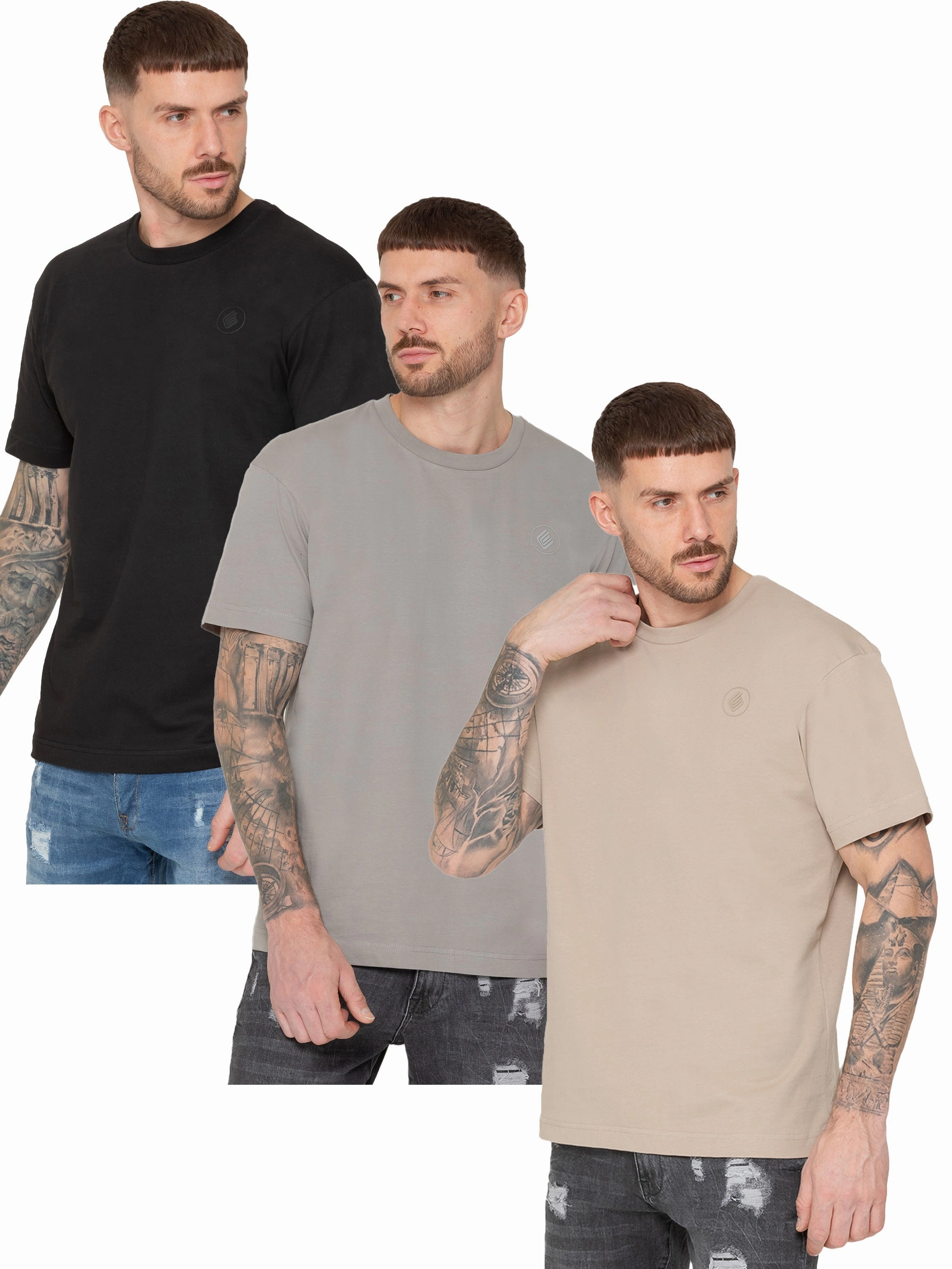 Enzo | Oversized Crew Neck T-Shirt 3 Pack Quick Dry Fabric Modern Style