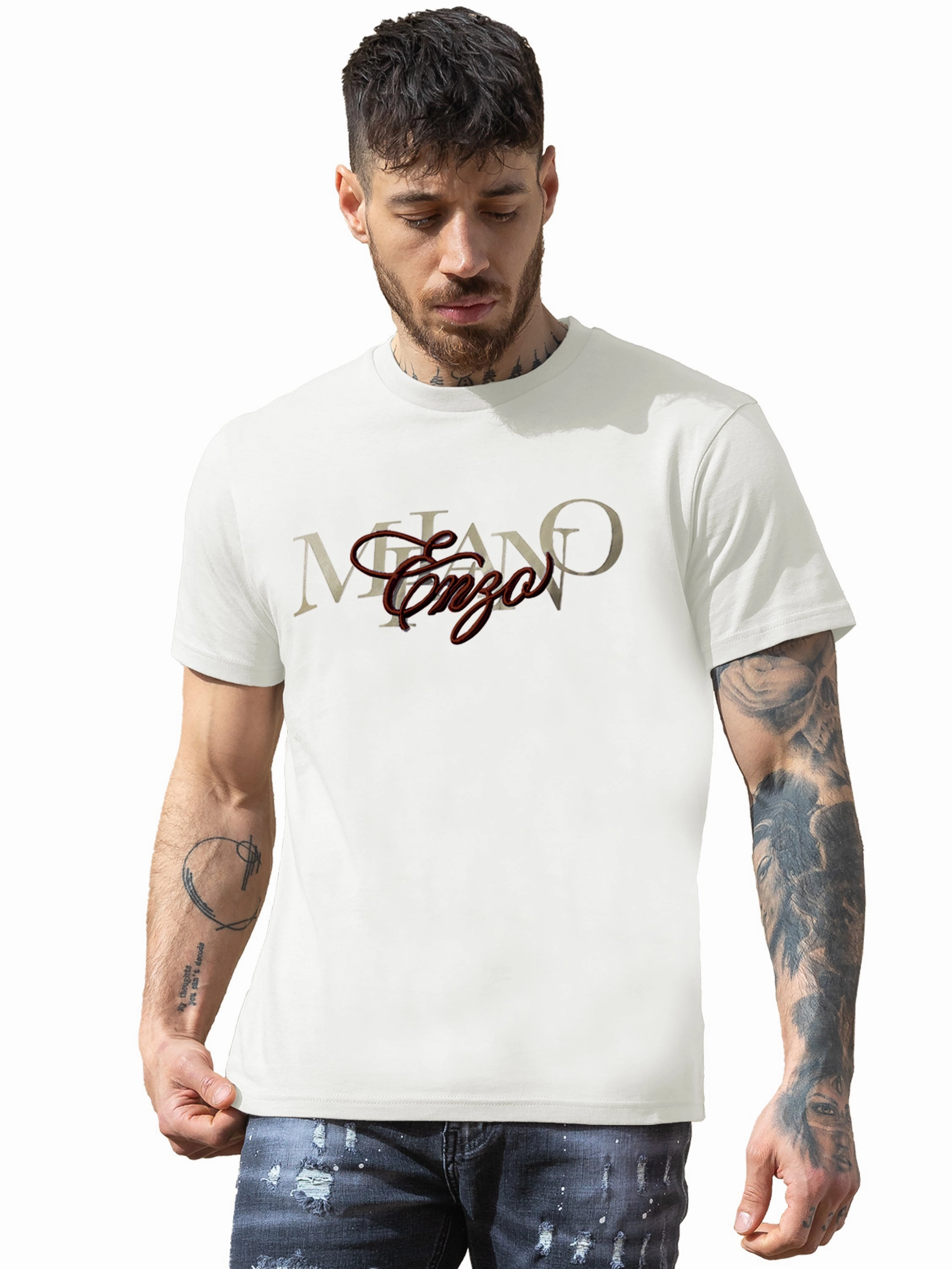 DoubleStitchedHem Enzo Milano | Mens Embroidered T-Shirt