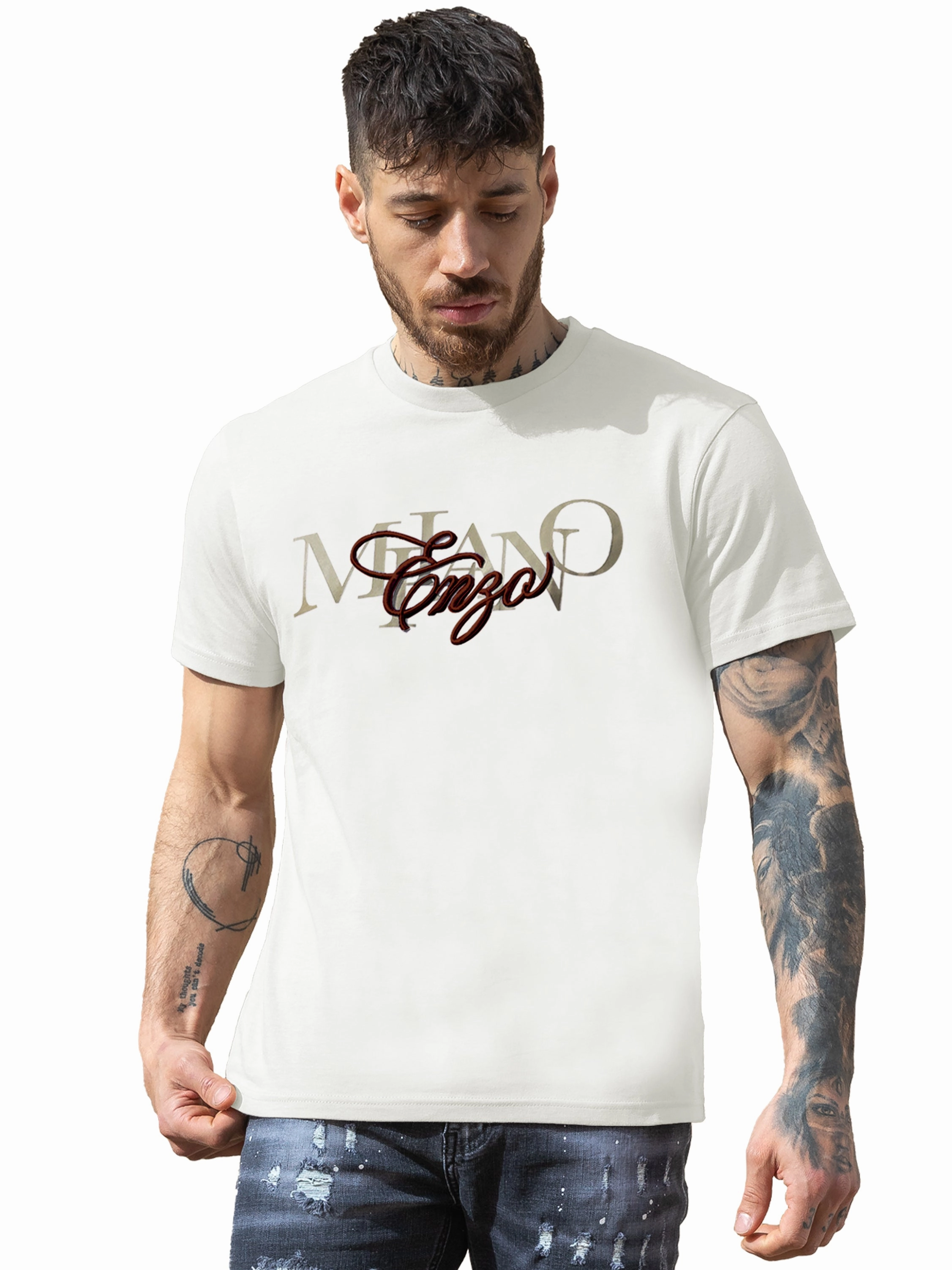 Holiday Comfort Style Enzo Milano | Mens Embroidered T-Shirt