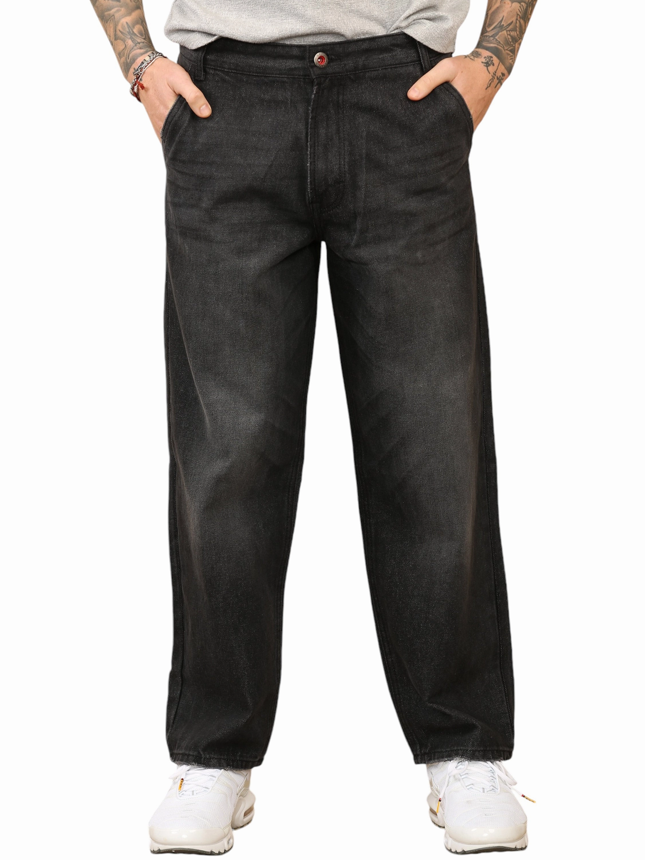 Enzo Milano | Mens Wide-Leg Jeans Erasable Logo Patch