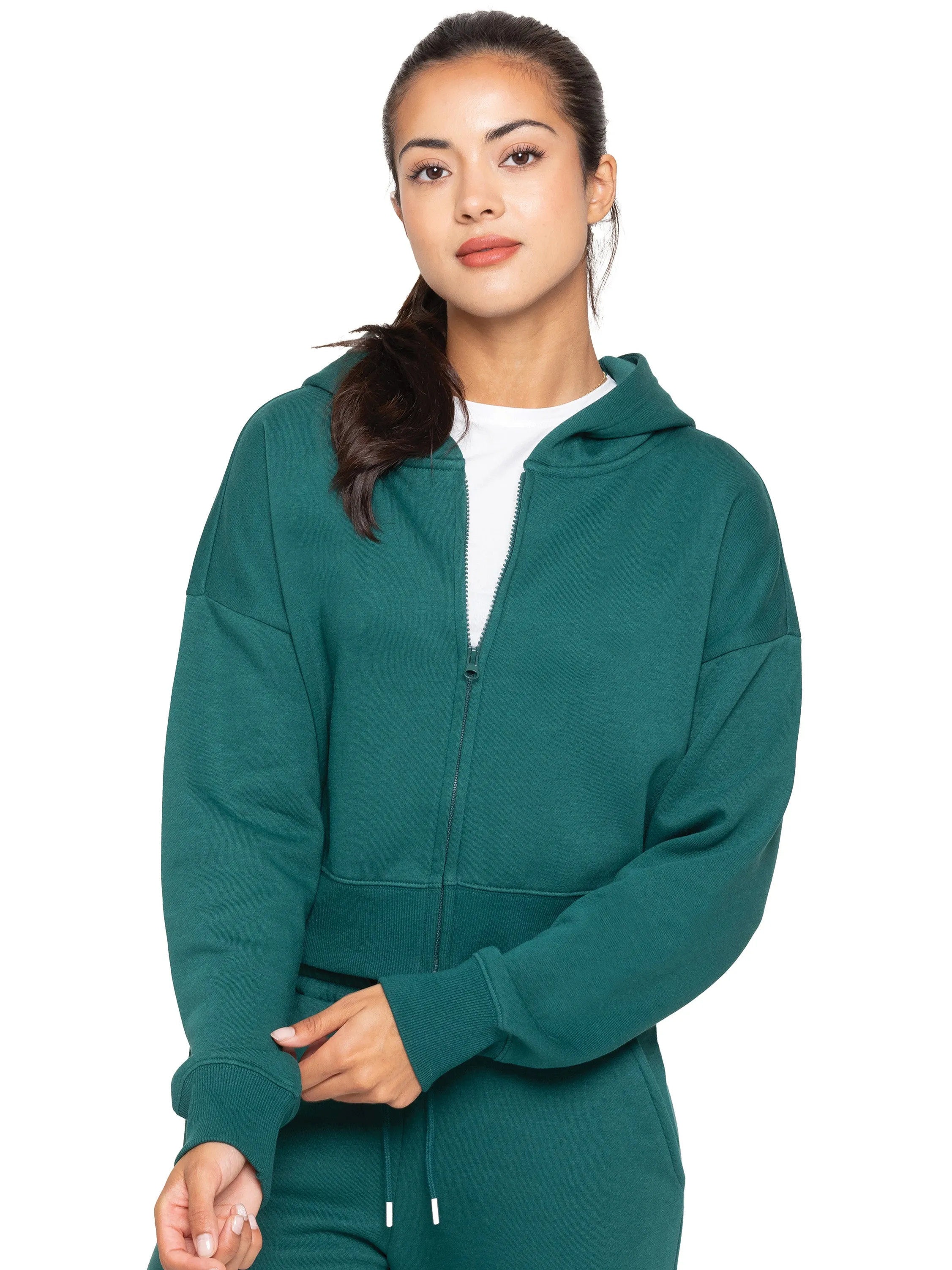 Enzo | Womens Cropped Zipped Hoodie Layered Collar Eco-Friendly Fabric