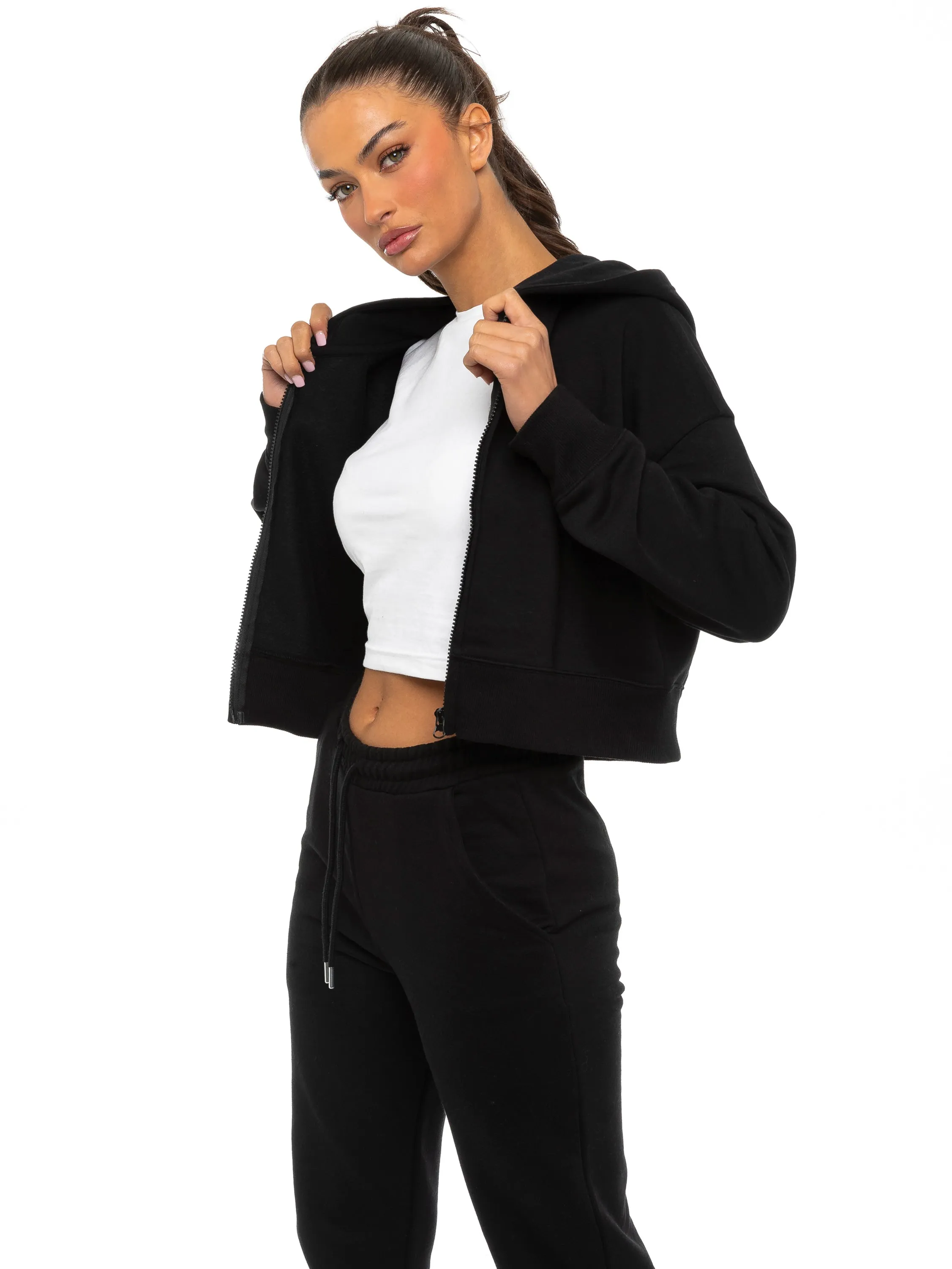 Enzo | Womens Cropped Zipped Hoodie Organza details