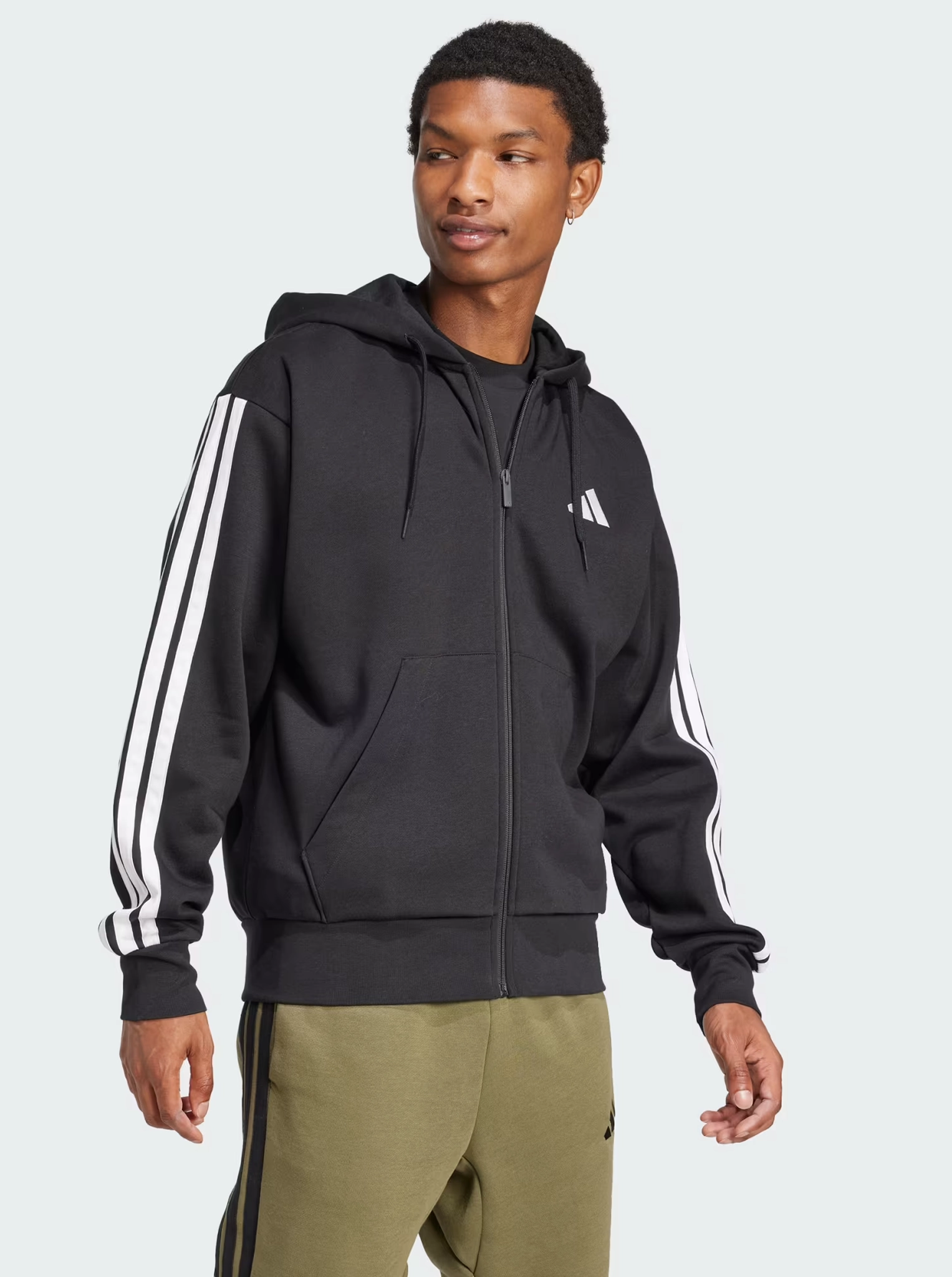Essentials 3-Stripes Fleece Hoodie Leopard like
