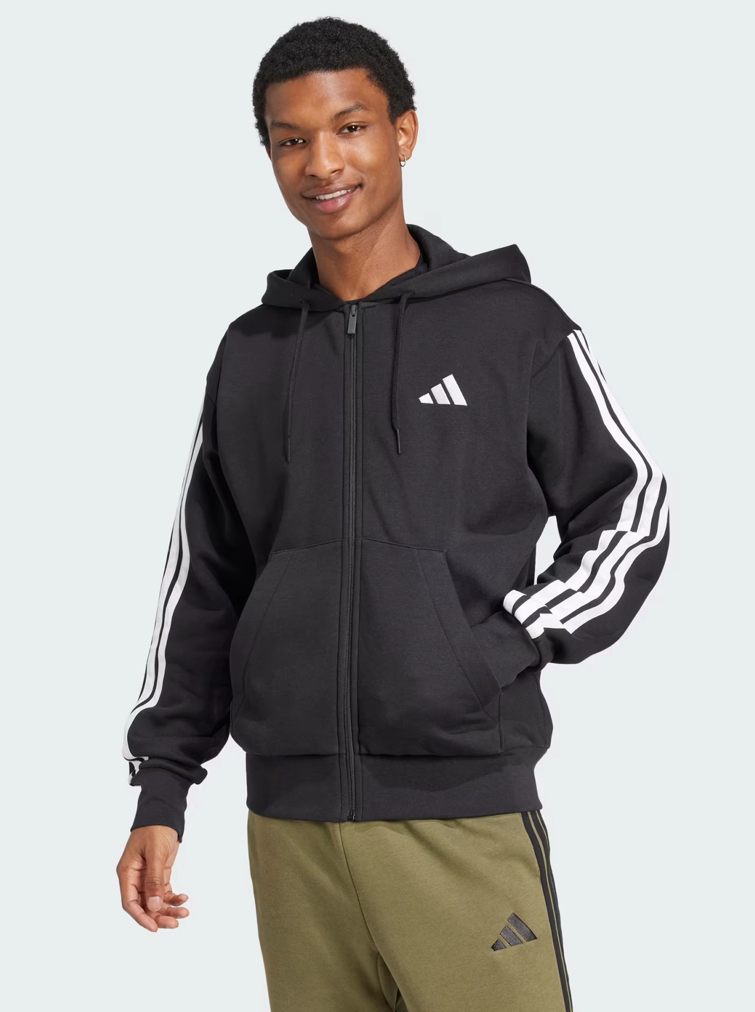 Essentials 3-Stripes Fleece Hoodie Possum like