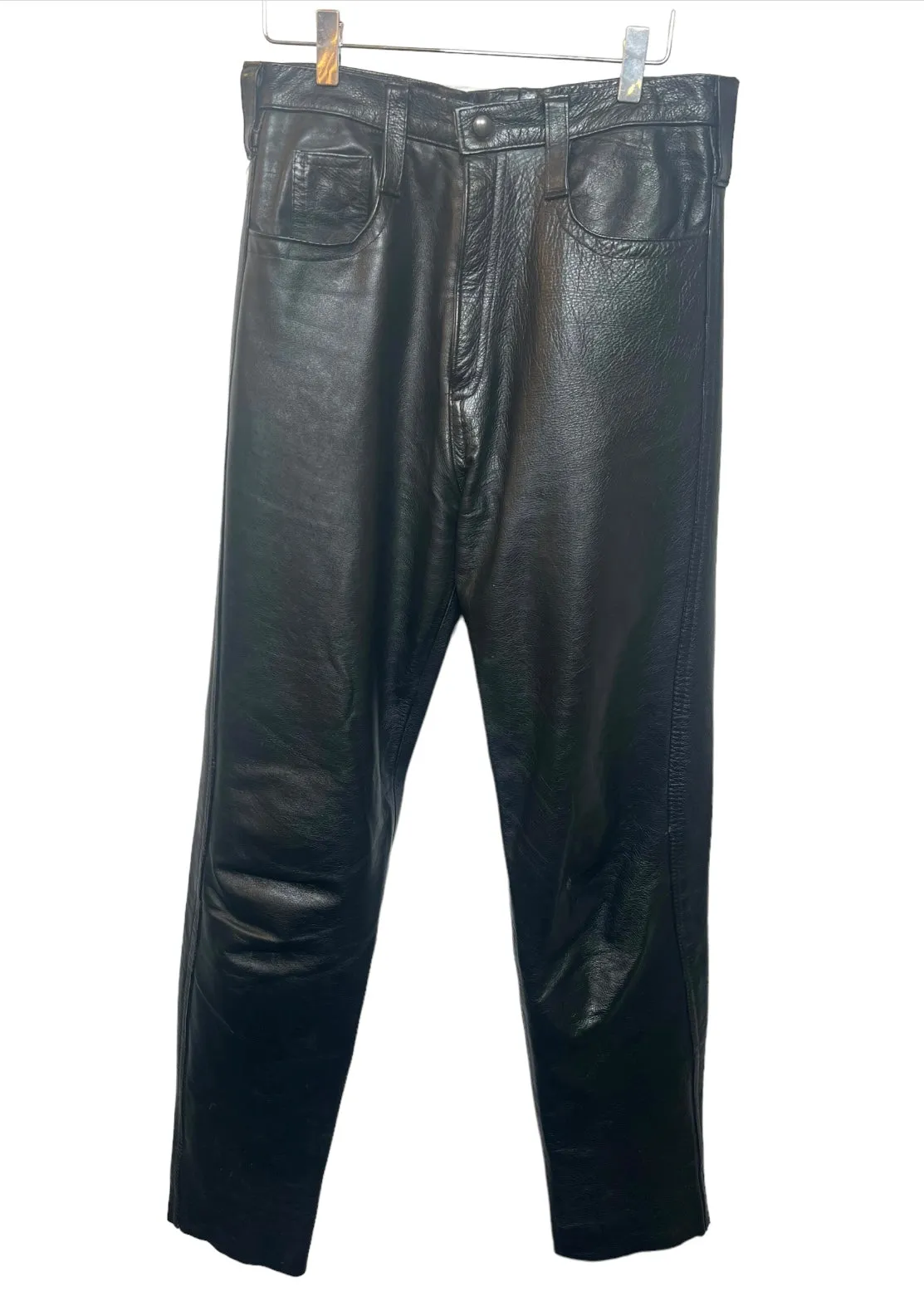 Black Leather Trousers (Size L) Relaxed Design Wear
