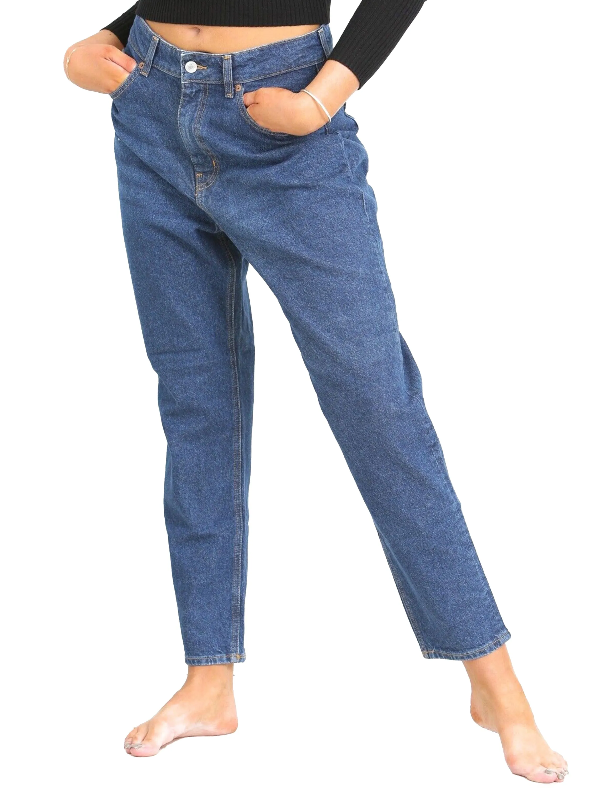 Textured Family Style Autumn Days Clean Aesthetic EX H&M | Womens Mom Jeans