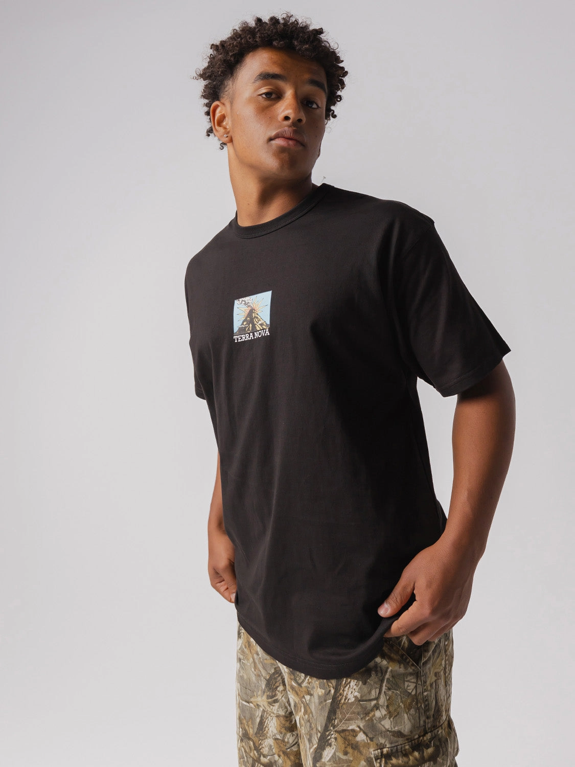 StretchReinforcedArmholes Ribbed collar Volcano Graphic Tee