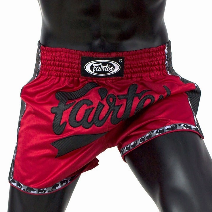 Fairtex Slim Fit Muay Thai Shorts BS1703 Red / Black Modular Storage Design