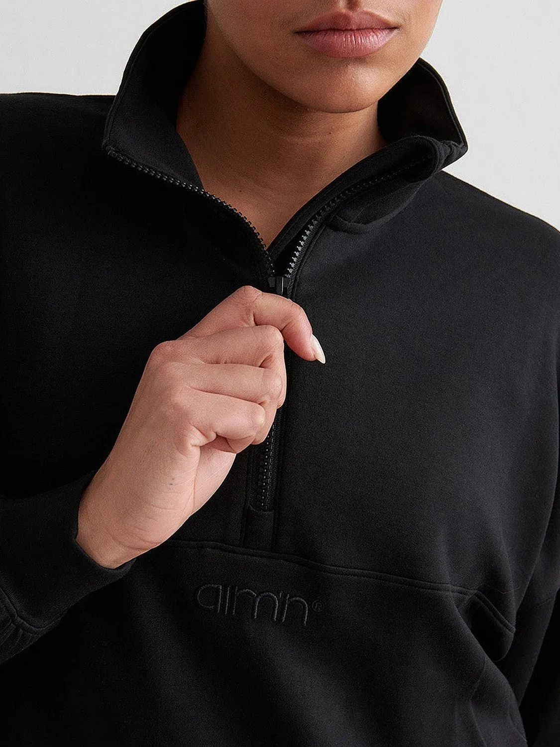 Black Comfy Half Zip Modern Silhouette Flexible Waistband