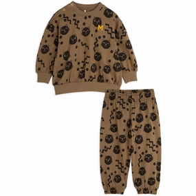 salon polyethylene terephthalate Mini Rodini Brown Squiggly Cats AOP Sweatset