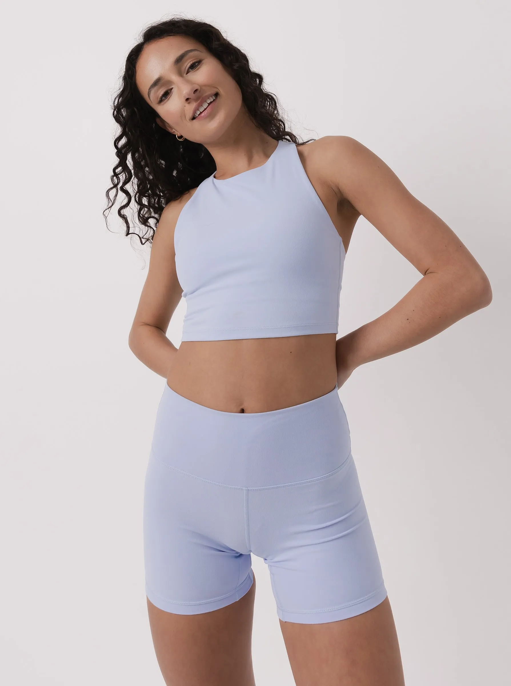 Striped activewear Mellow Longline Bra in Bluebell
