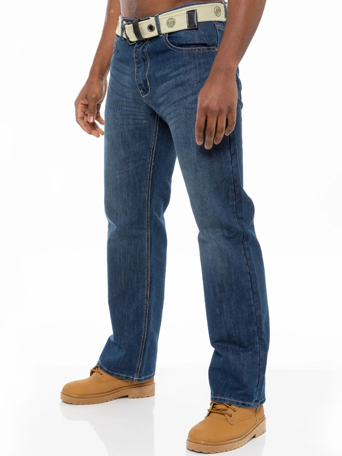 Stretch Classic Wear Mens Mid Wash Jeans with Belt EZ14 - EZ15 | Enzo Designer Menswear