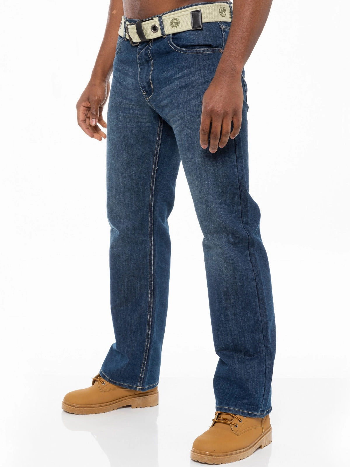 Smooth Style Mens Mid Wash Jeans with Belt EZ14 - EZ15 | Enzo Designer Menswear