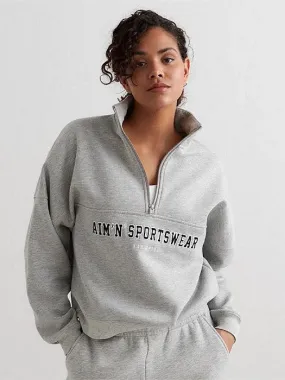 Yoga wear Minimalist Design Grey Melang?? Varsity Sweat Half Zip