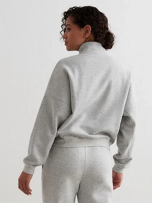 Personalized Style Valentine's Day look Grey Melang?? Varsity Sweat Half Zip