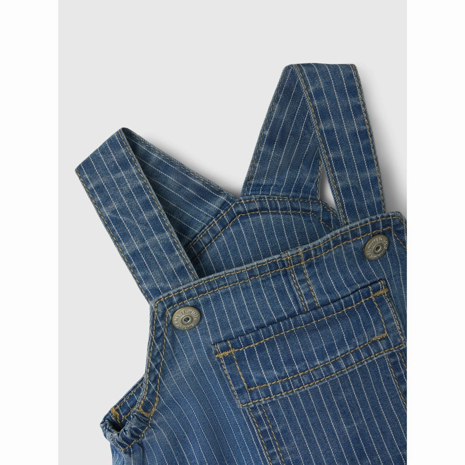 Name It Medium Blue Denim Devin Stripe Denim Overall Recycled Polyester Blend SecureClosures